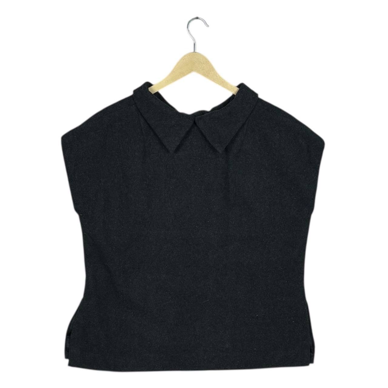 Balmain Vtg BALMAIN Wool Shell Top Cap Sleeve Collared Minimalist Size L / US 10 / IT 46 - 1 Thumbnail