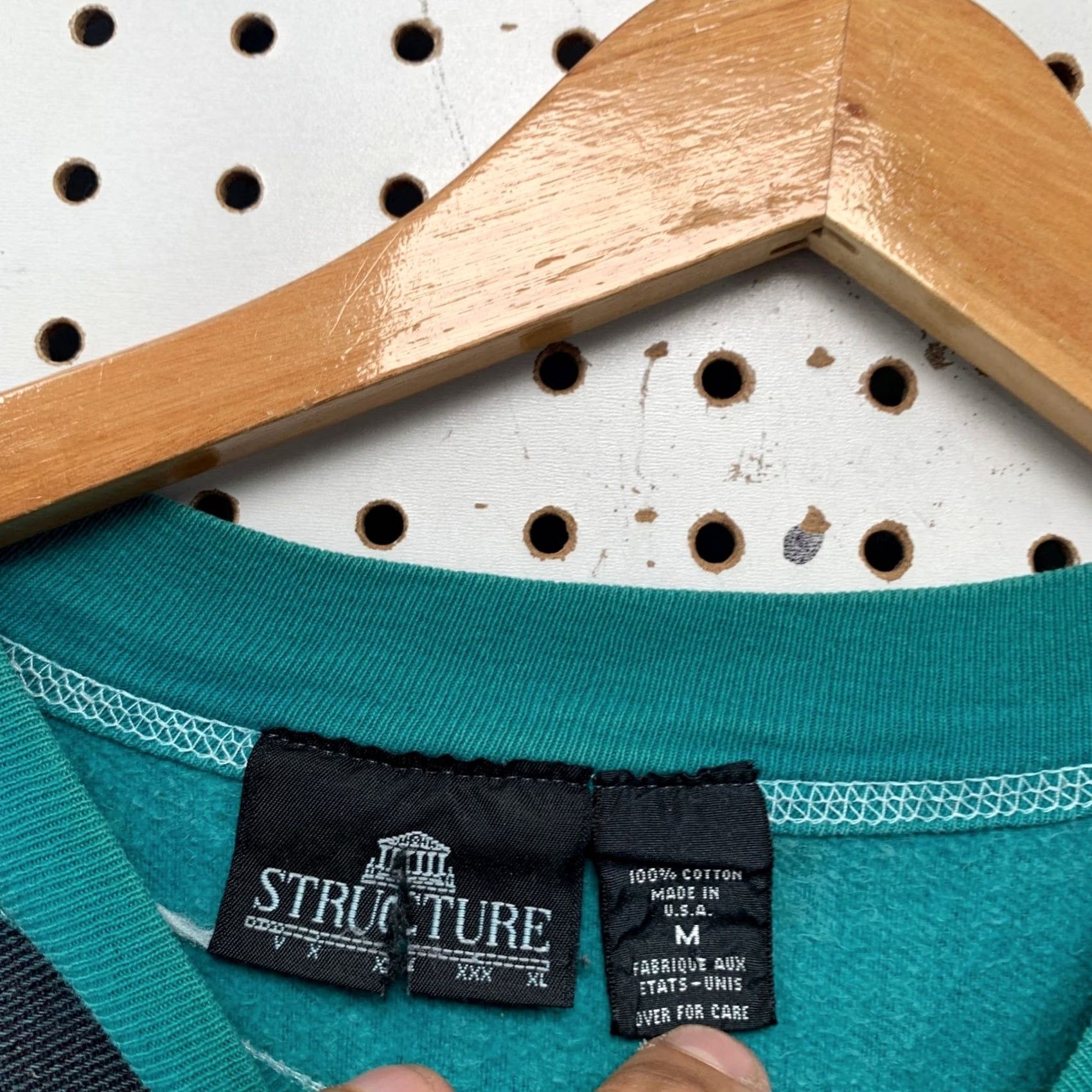 Vintage VINTAGE Structure Sweatshirt Mens M Teal Grey Striped 90s Made in USA Size US M / EU 48-50 / 2 - 3 Thumbnail
