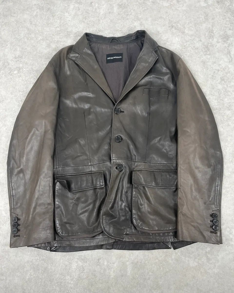 FW2008 Emporio Armani Faded Brown Leather Blazer Jacket