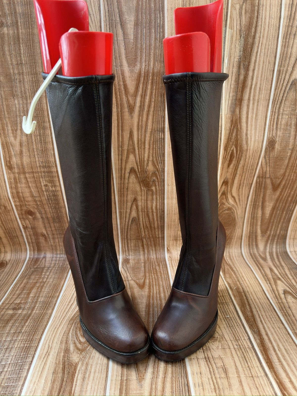 Prada × Vintage FW Fall 2006 Runway Brown Leather Sock Boots Size US 6 / IT 36 - 4 Thumbnail