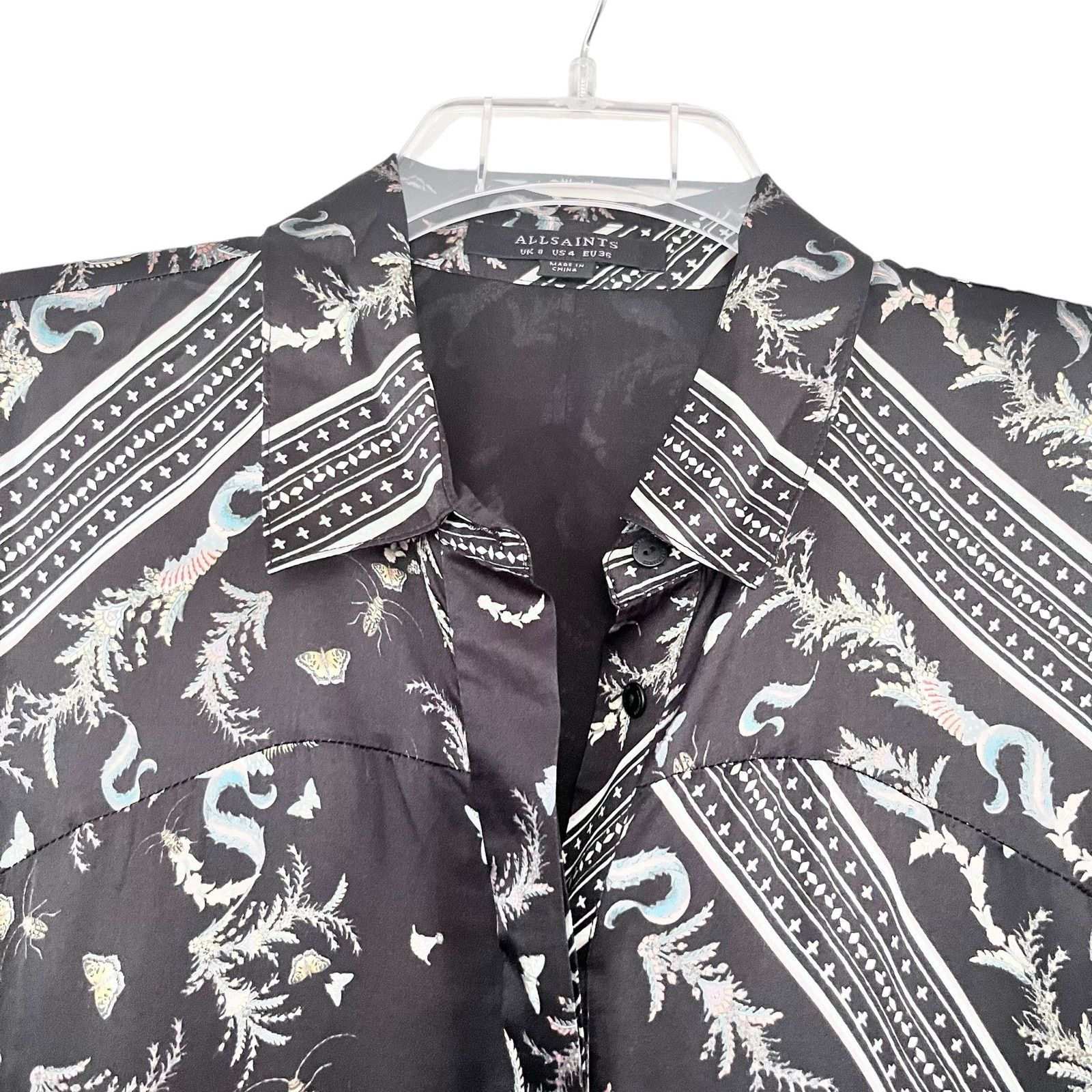 Allsaints All Saints Maia Silk Black Scarf Print Asymmetric Midi Dress Size S / US 4 / IT 40 - 4 Thumbnail