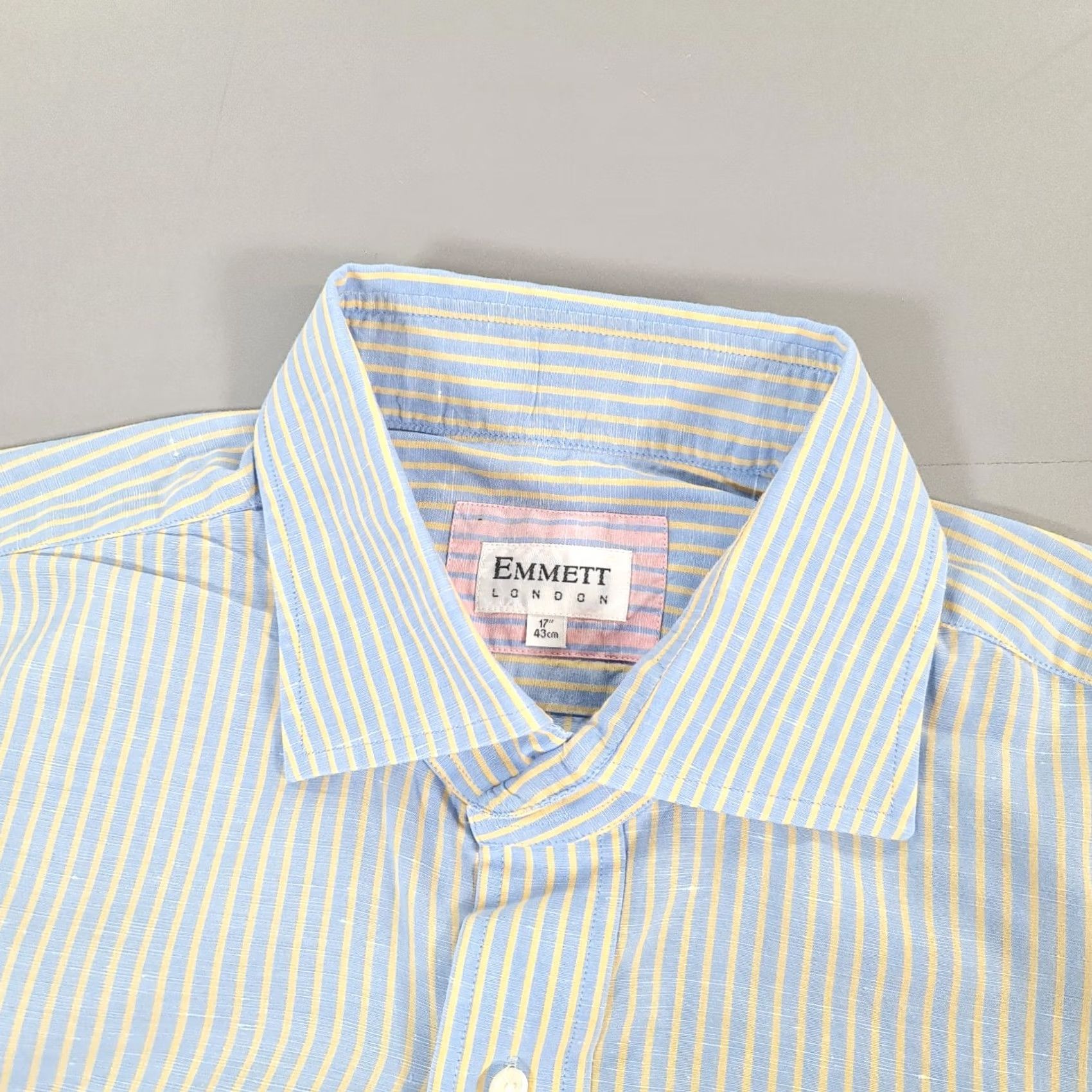 Emmett Emmett London Mens Shirt Blue 17 Linen Blend Striped Double Cuffs Button Up XS? No, XL Size US XL / EU 56 / 4 - 2 Thumbnail