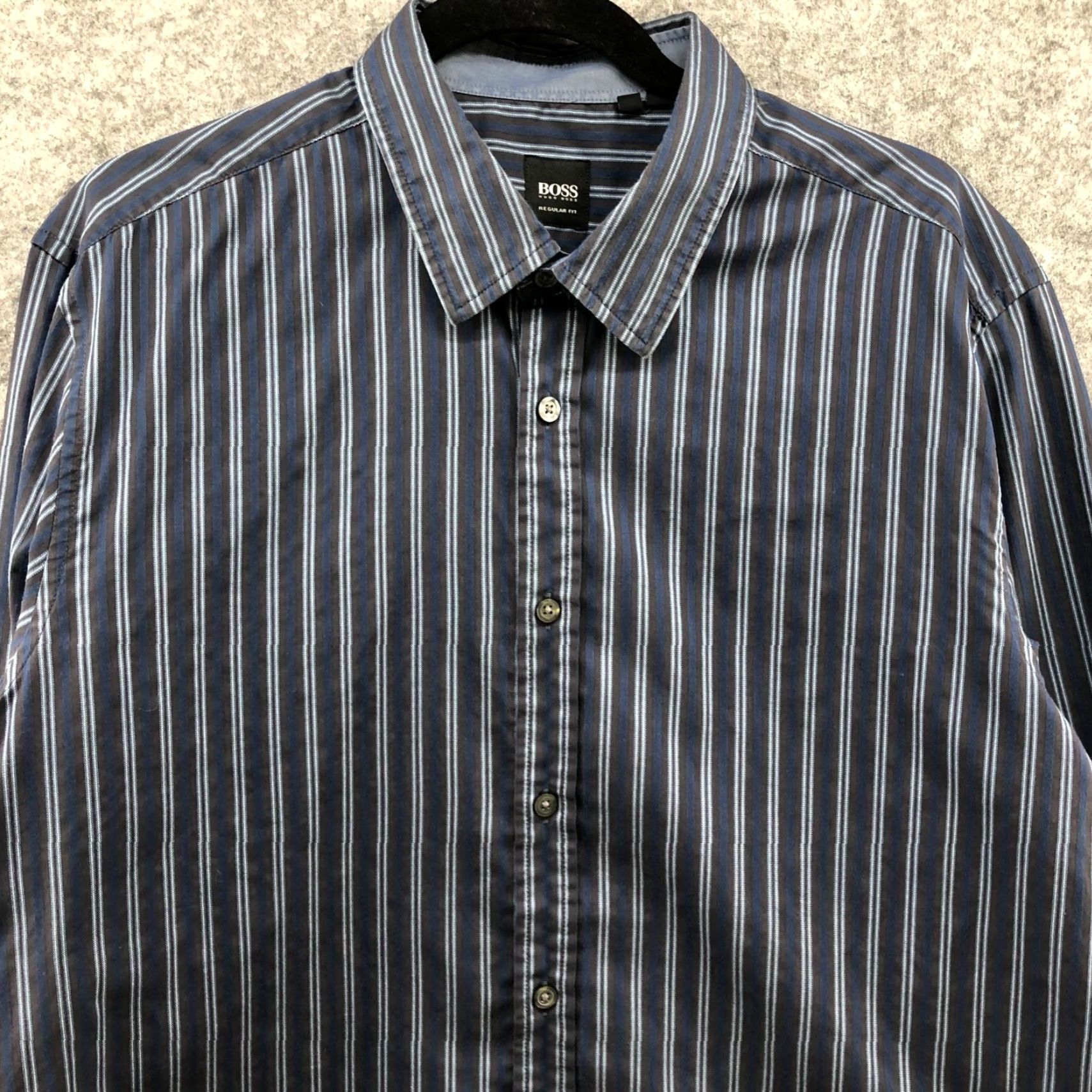 Hugo Boss VINTAGE Hugo Boss Lucas Dress Shirt Mens XL Blue Gray Striped Cotton Long Sleeve Business Formal Workwear Size 46R - 3 Thumbnail