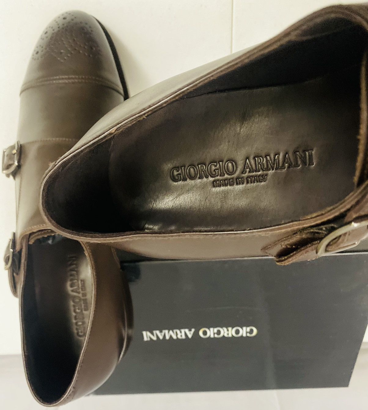 Giorgio Armani Giorgio Armani 🇮🇹 Dk Brown Leather Double Monk Strap 12 New Size US 12 / EU 45 - 17 Thumbnail