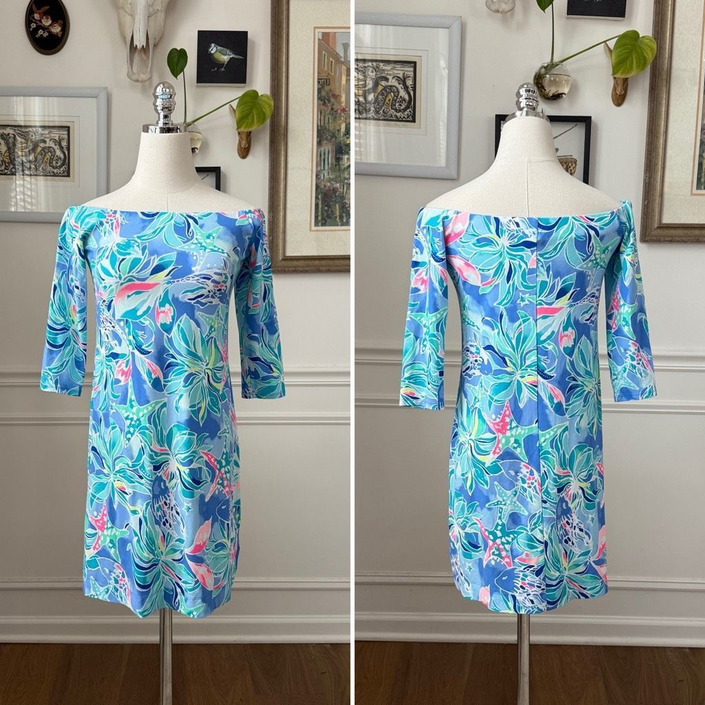 Lilly Pulitzer Lilly Pulitzer Laurana Off the Shoulder Dress Bennet Blue Se Size XS / US 0-2 / IT 36-38 - 1 Thumbnail