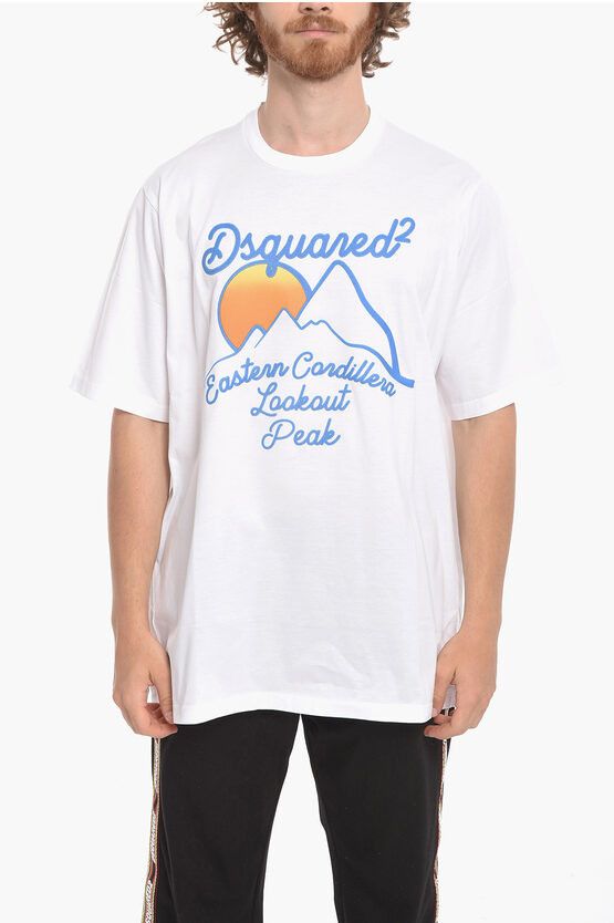 image of Dsquared2 Slouch Fit Eastern Cordillera Cotton T-Shirt in White, Men's (Size 2XL)