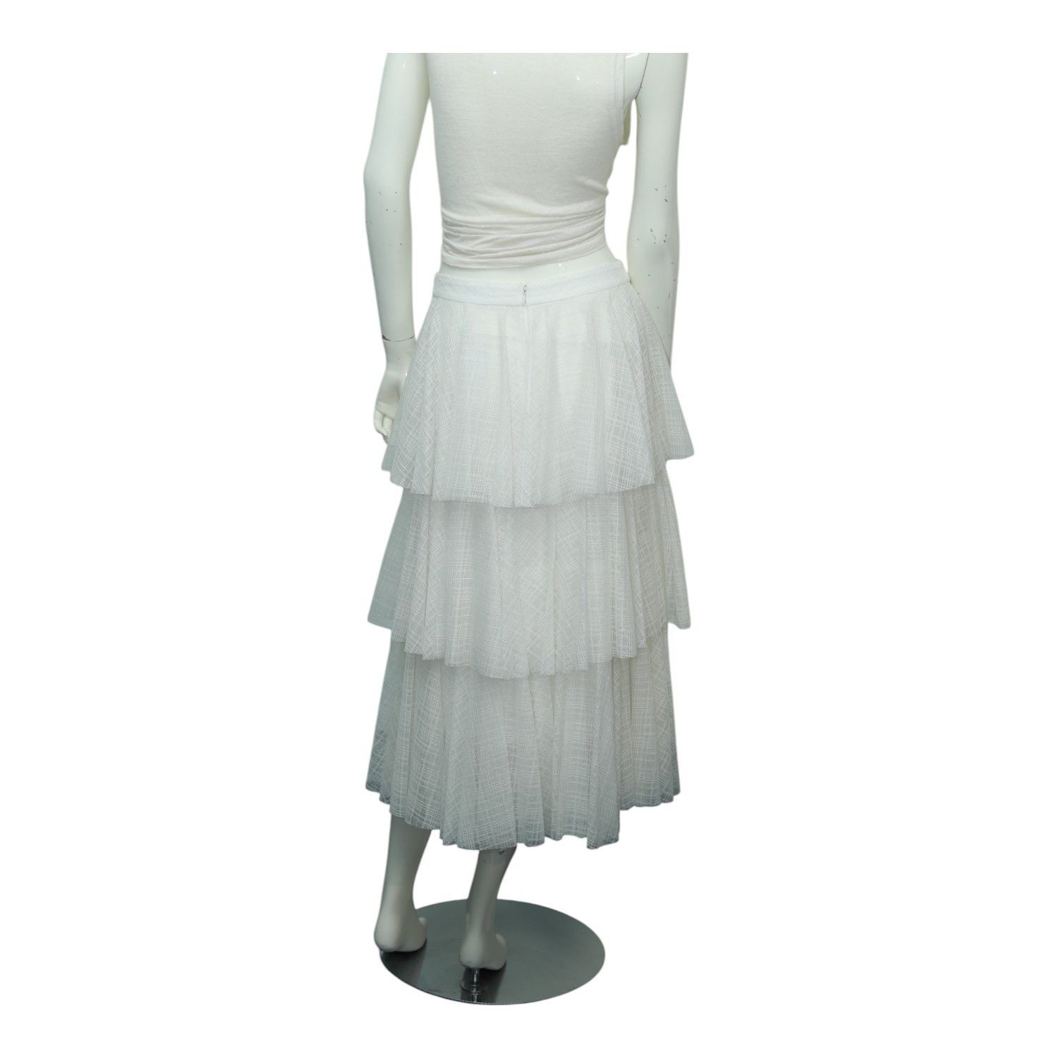 Zac Posen Zac Posen White Check Pattern Cotton Blend Skirt Size 28" / US 6 / IT 42 - 2 Thumbnail