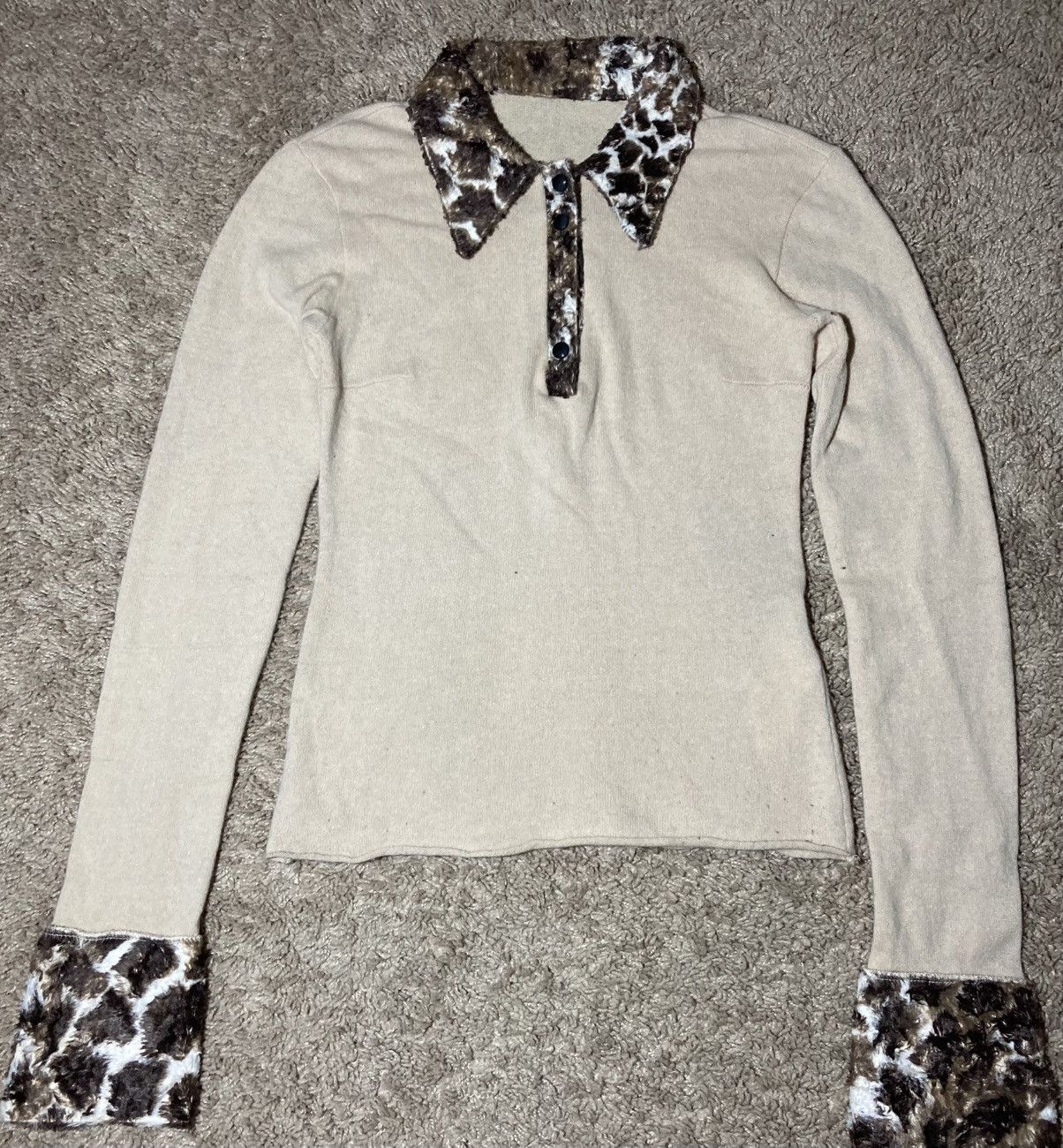 Japanese Brand 90s Jean Colonna Leopard Collar Wool Polo Italy Faux Fur Tan Size US S / EU 44-46 / 1 - 1 Thumbnail