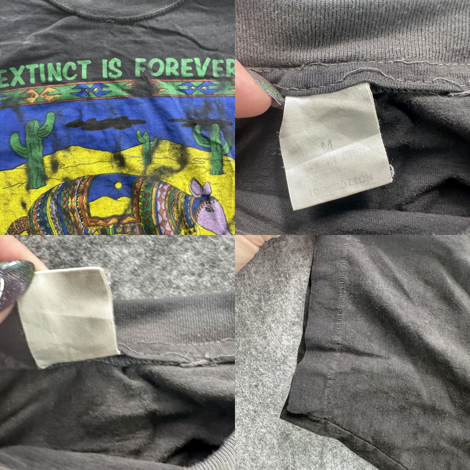 Vintage VINTAGE Earth Children Save Armadillos T-Shirt Mens Medium Black 90s Armadillo Graphic Extinct Is Forever Mens Size US M / EU 48-50 / 2 - 8 Thumbnail