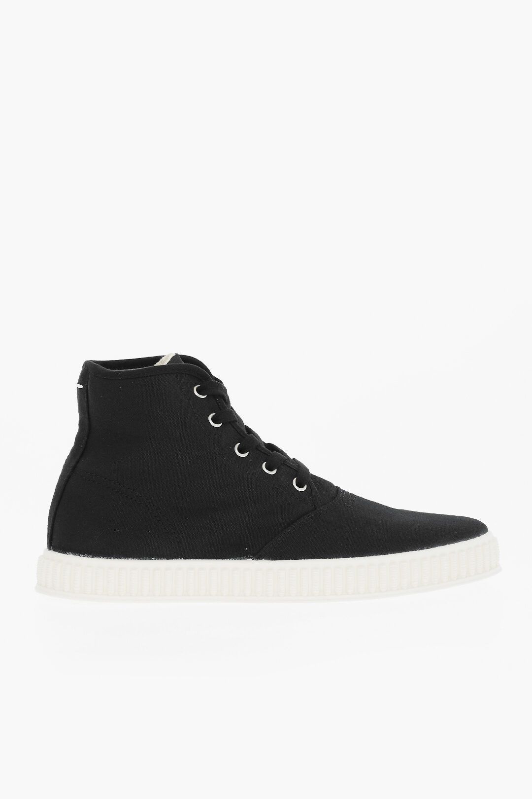 image of Maison Margiela Og1Mm0424 Solid Color Cotton Hi-Top Sneakers In Black, Men's (Size 7)