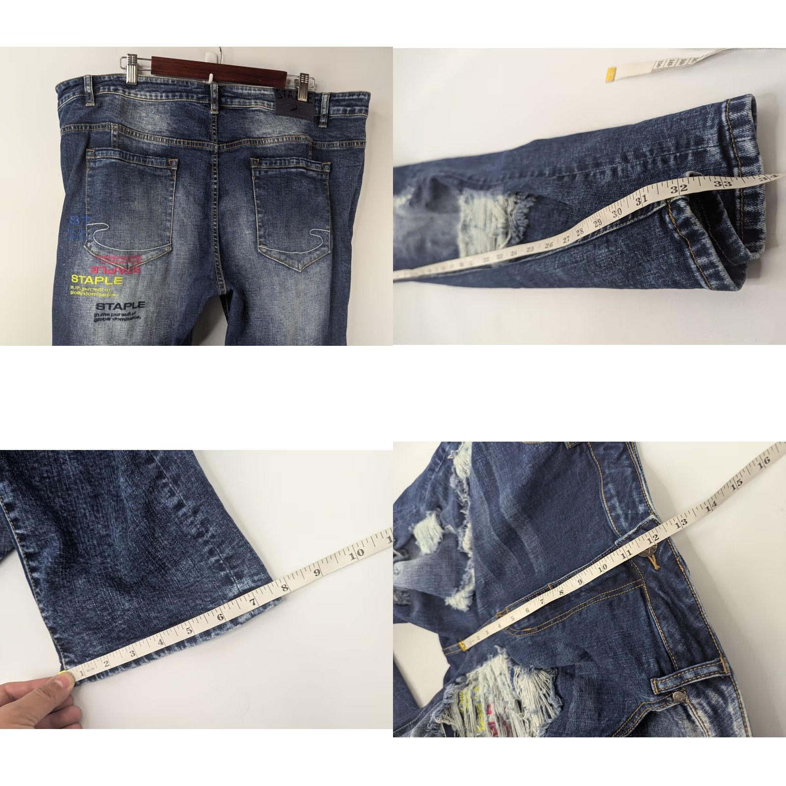 Denime Staple Pigeon Jeans Slim Denim Distressed Logo 5-Pocket Zip Cotton Elastane Men 40 Blue Regular Inseam 32 Boy Size US 40 / EU 56 - 8 Thumbnail