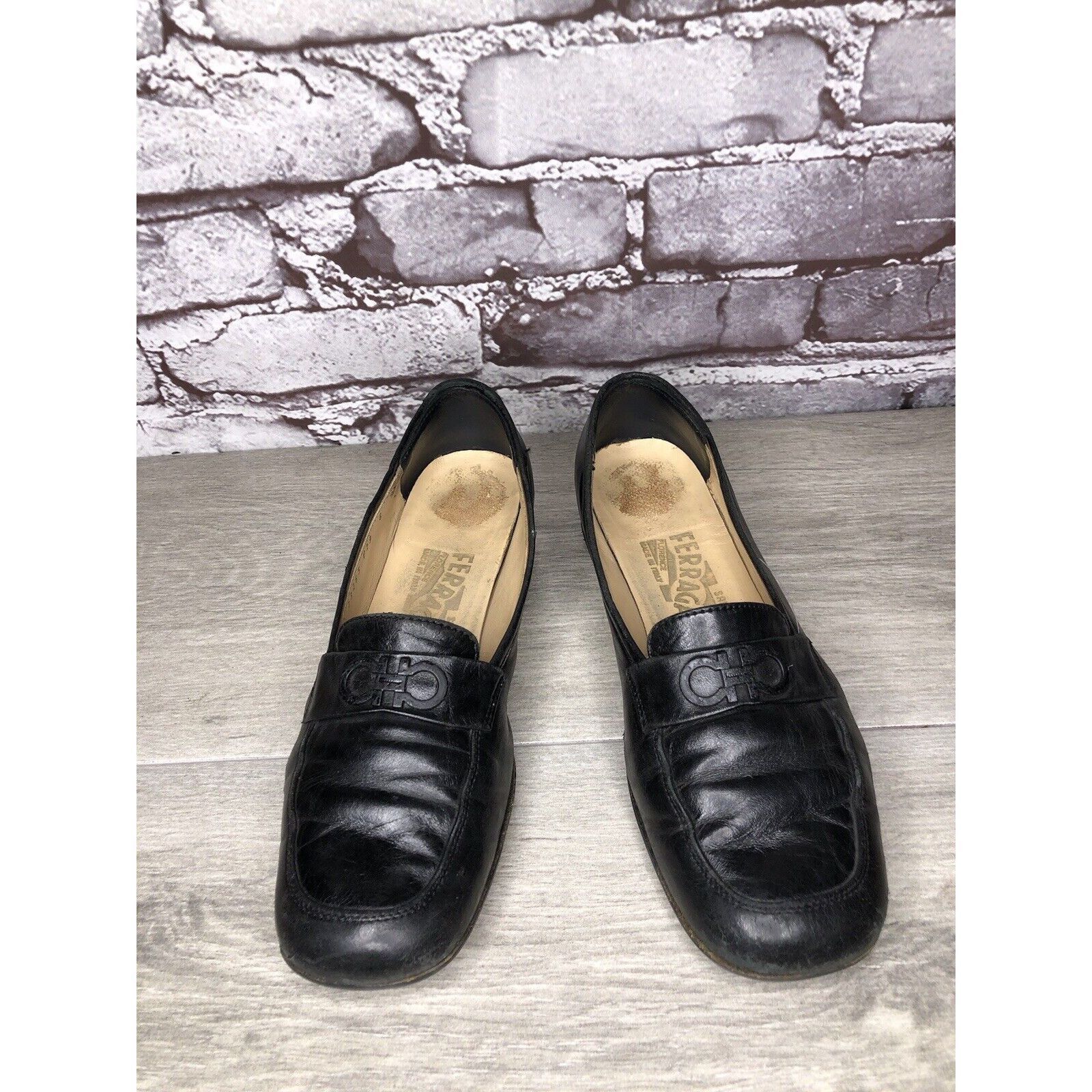 Salvatore Ferragamo Salvatore Ferragamo Black Leather Logo Slip On Loafer Shoes Size US 6 / IT 36 - 17 Thumbnail