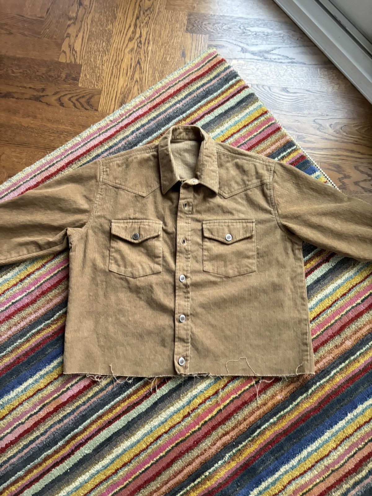 Route 66 × Vintage 90s Vintage Corduroy Jacket Raw Hem Crop Boxy Straight Edge Size US S / EU 44-46 / 1 - 5 Thumbnail