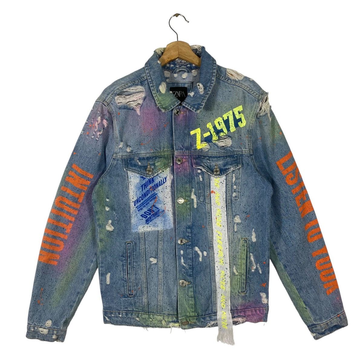 Zara Zara Distressed Denim Trucker Painted Jacket M Size Size US M / EU 48-50 / 2 - 2 Thumbnail