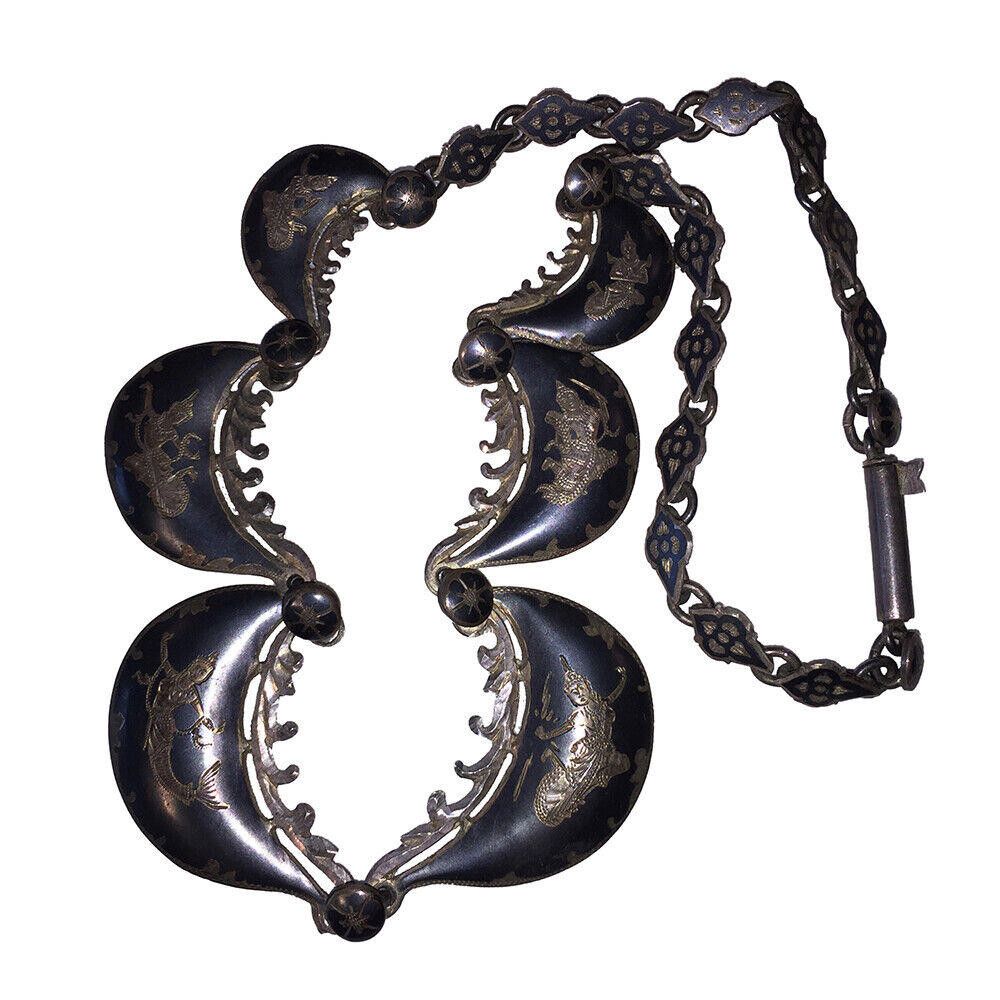 Designer Siamese Thailand Sterling Bib Necklace with in Black Enamel Size ONE SIZE - 4 Thumbnail