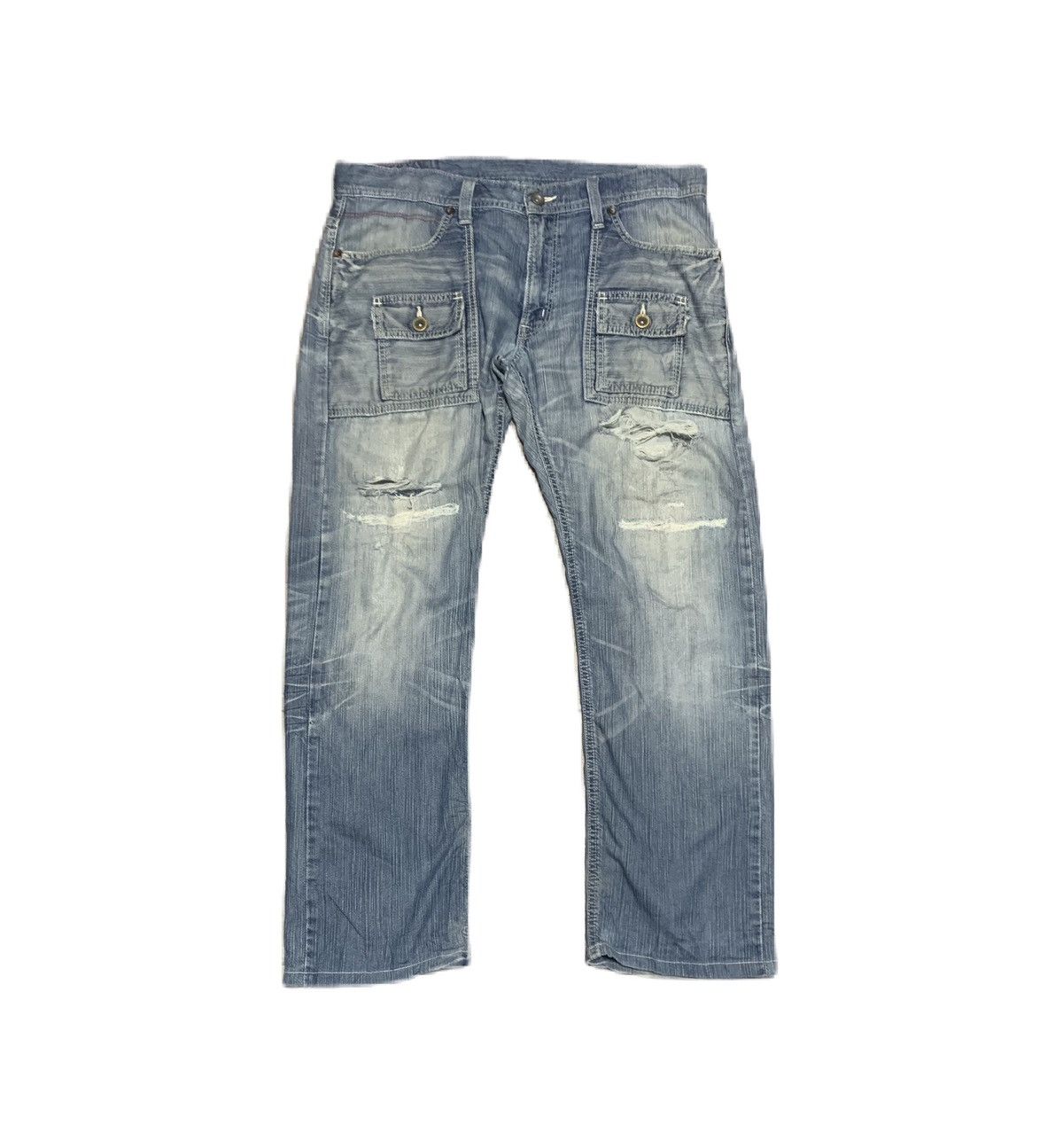 Edwin Vintage Edwin Work 503 Blue Trip Straight Jeans Distressed Size US 38 / EU 54 - 1 Thumbnail