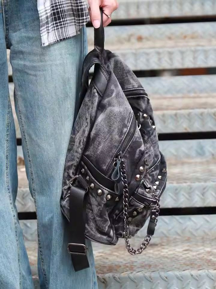 Other Steampunk Denim Backpack Large Capacity Rivet Size ONE SIZE - 5 Thumbnail