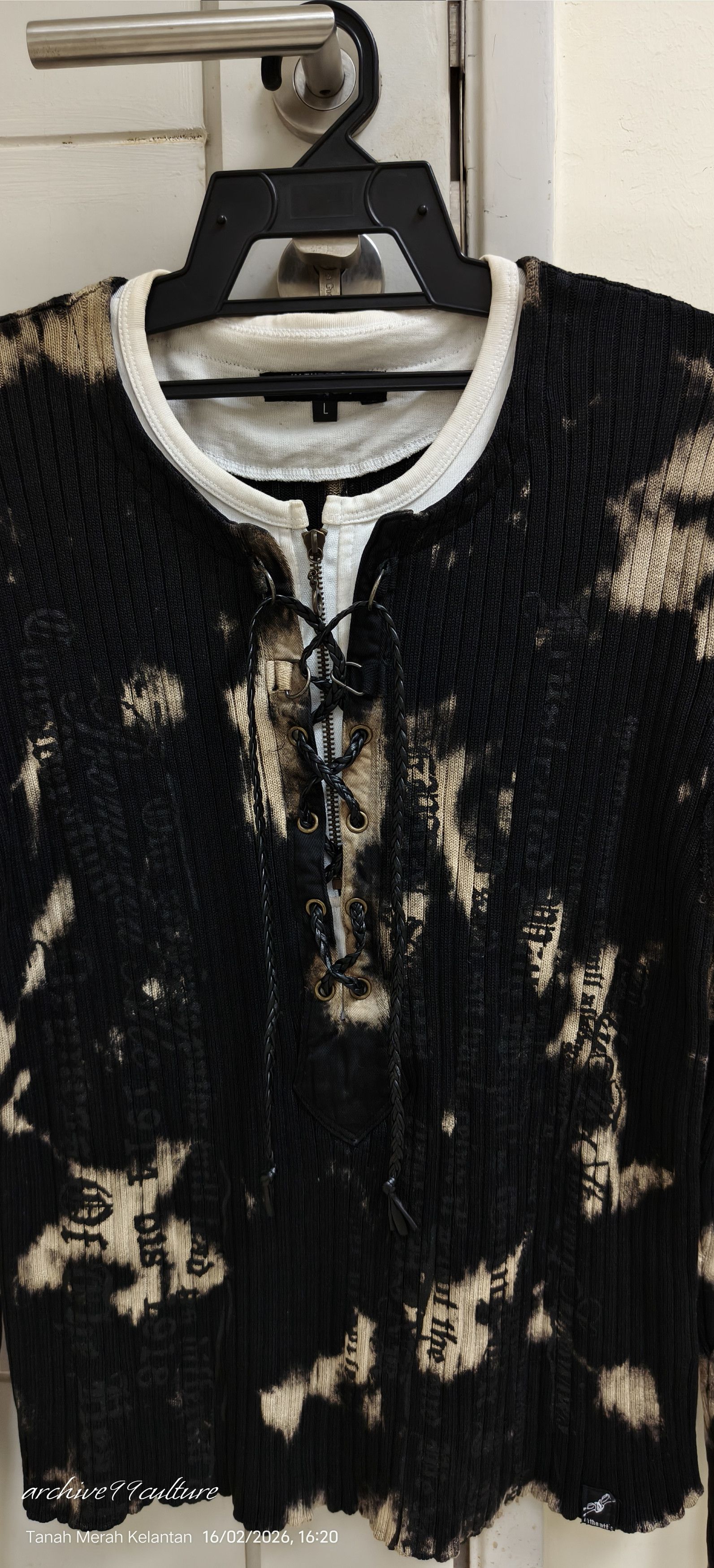 In The Attic AW2000 Bleached Grunge Lace-Up Ribbed Knit Sweater Size US M / EU 48-50 / 2 - 21 Thumbnail