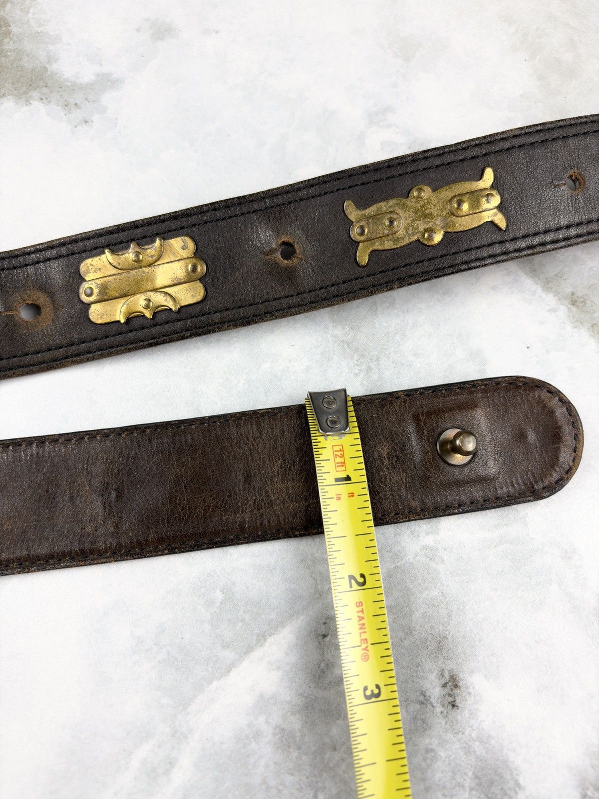 Comme des Garcons Comme des Garcons Gold Metal Embellished Leather Belt Brown Size ONE SIZE - 4 Thumbnail