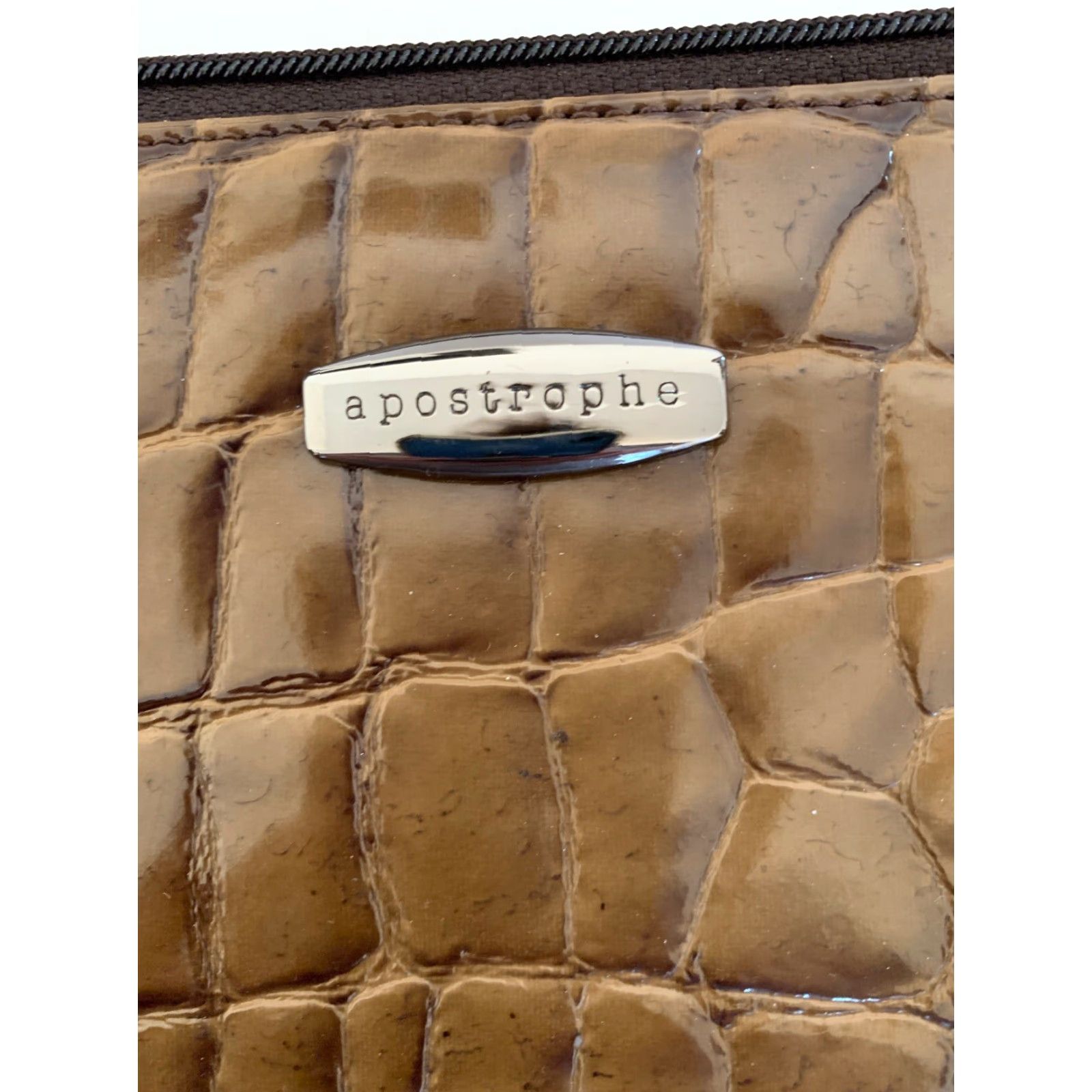Vintage Apostrophe Purse Brown Patent Embossed Croc Faux Leather Handbag Size ONE SIZE - 4 Thumbnail