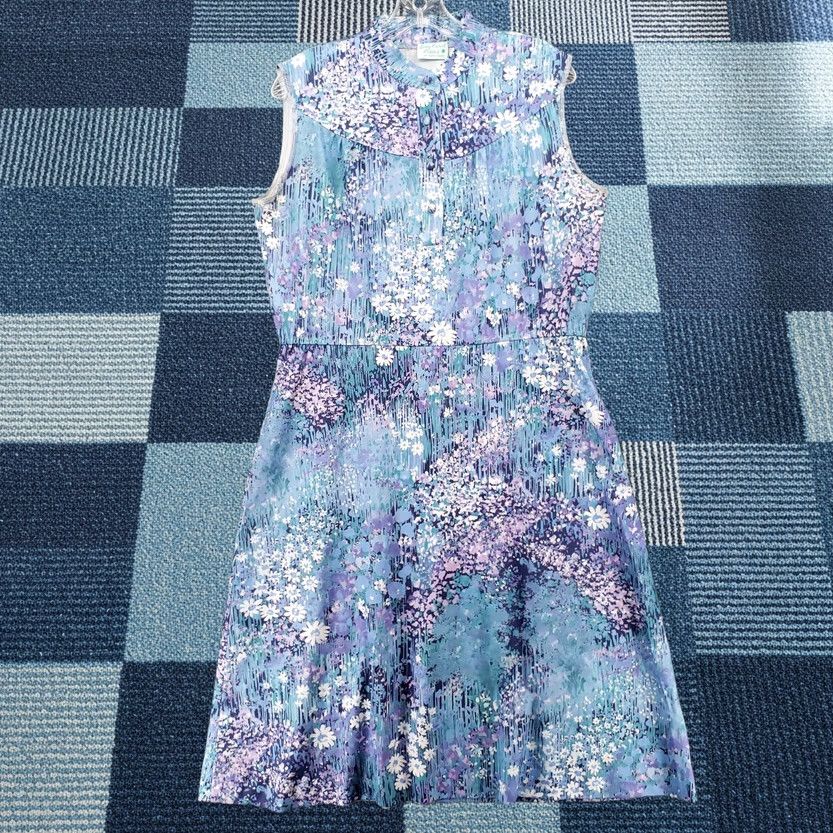 Lady Carol Dress Womens 8P Blue Floral Fit & Flare Sleeveless Mini Boho Vintage