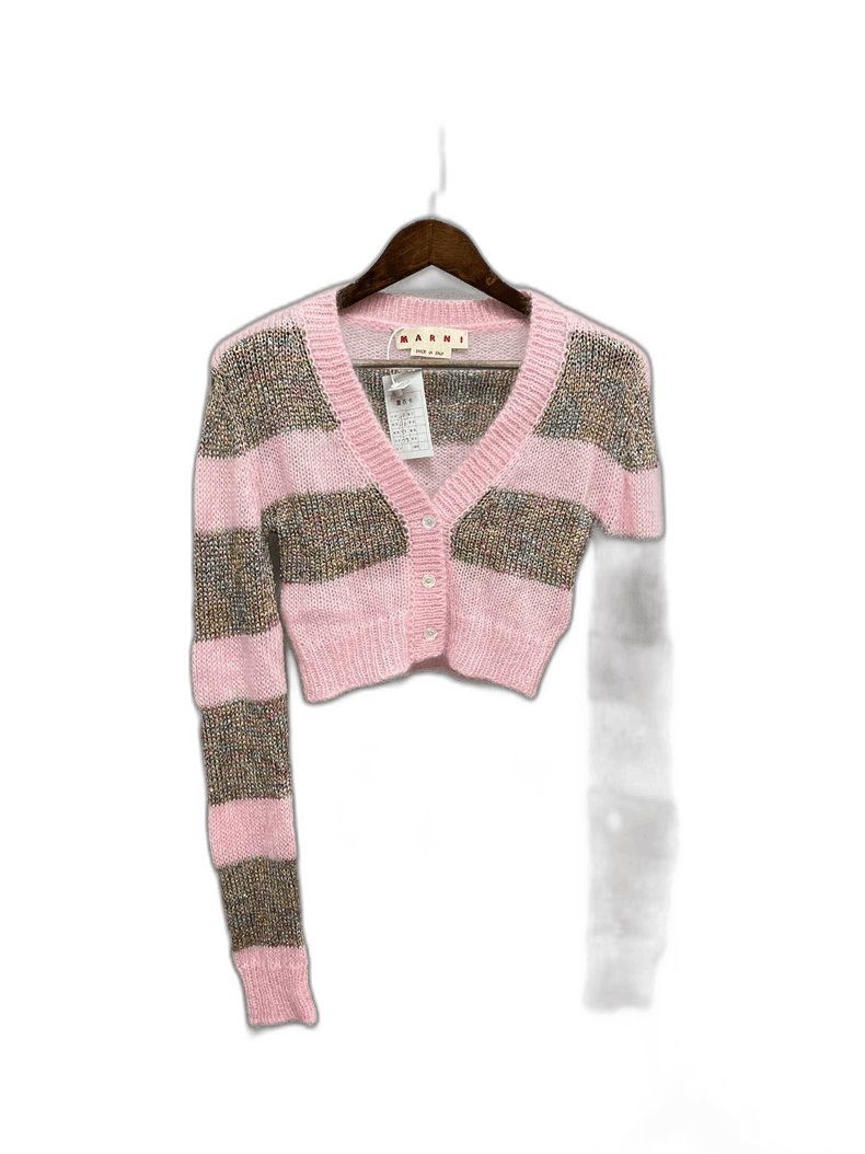 Marni Marni Pink Sequined Striped Knit Cardigan Size US M / EU 48-50 / 2 - 1 Thumbnail