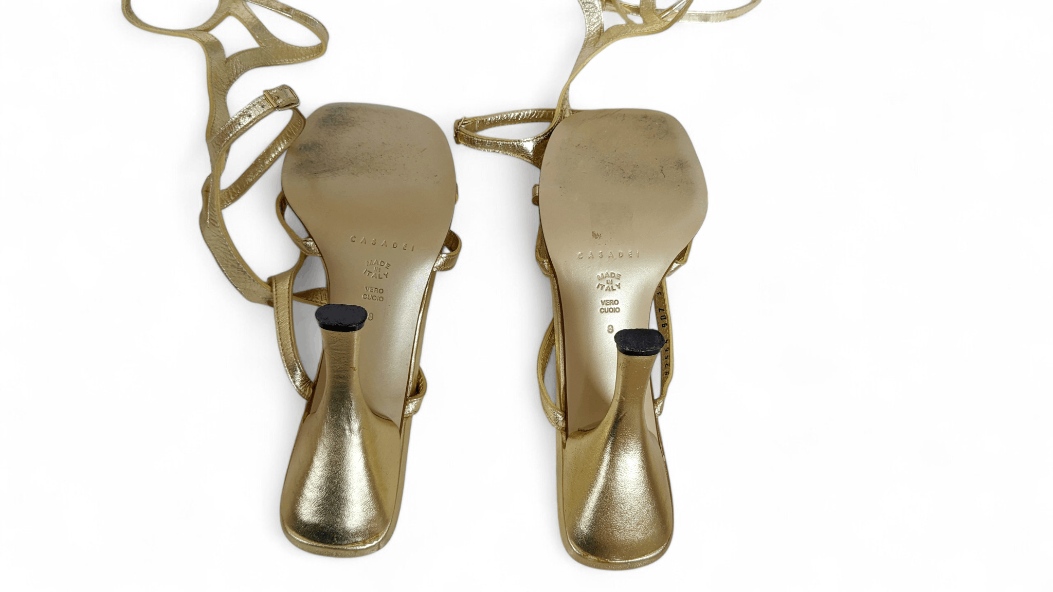 Casadei CASADEI Gold Leather Gladiator Sandals Heels Size EU37 US8 Size US 8 / IT 38 - 6 Thumbnail