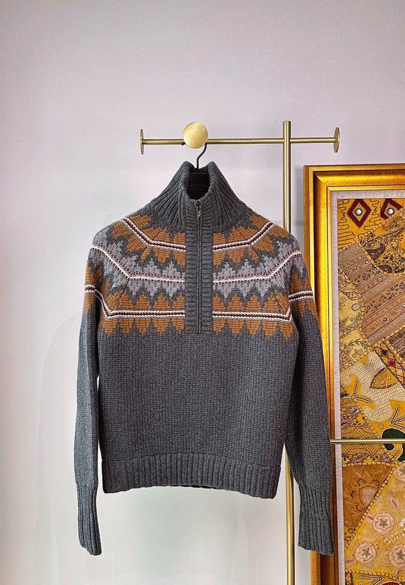 Loro Piana LORO PIANA Cashmere collar half zipper thick knit sweater Size US L / EU 52-54 / 3 - 1 Thumbnail