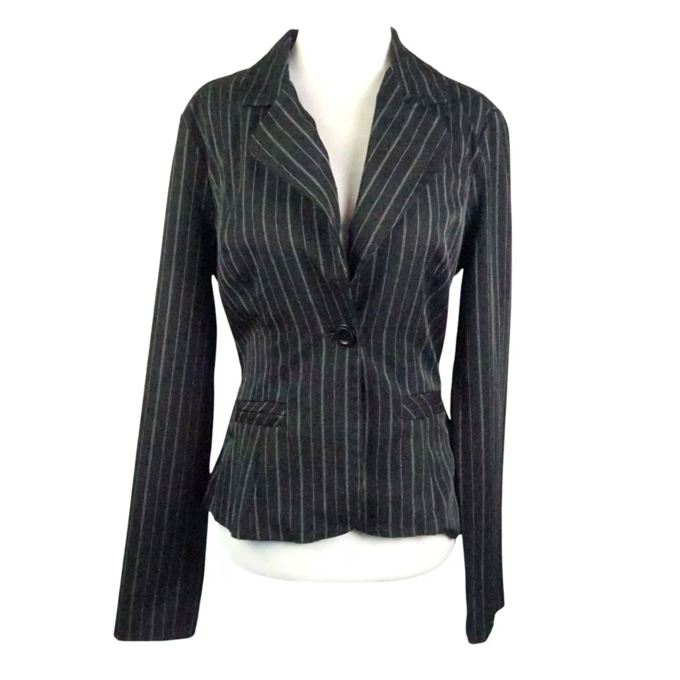 Vintage VINTAGE 90s A. Byer Black Pinstripe Blazer Jacket M Women Short Button Long Sleeve Fall Spring 90s Mens Womens Boys Girls Size M / US 6-8 / IT 42-44 - 2 Thumbnail