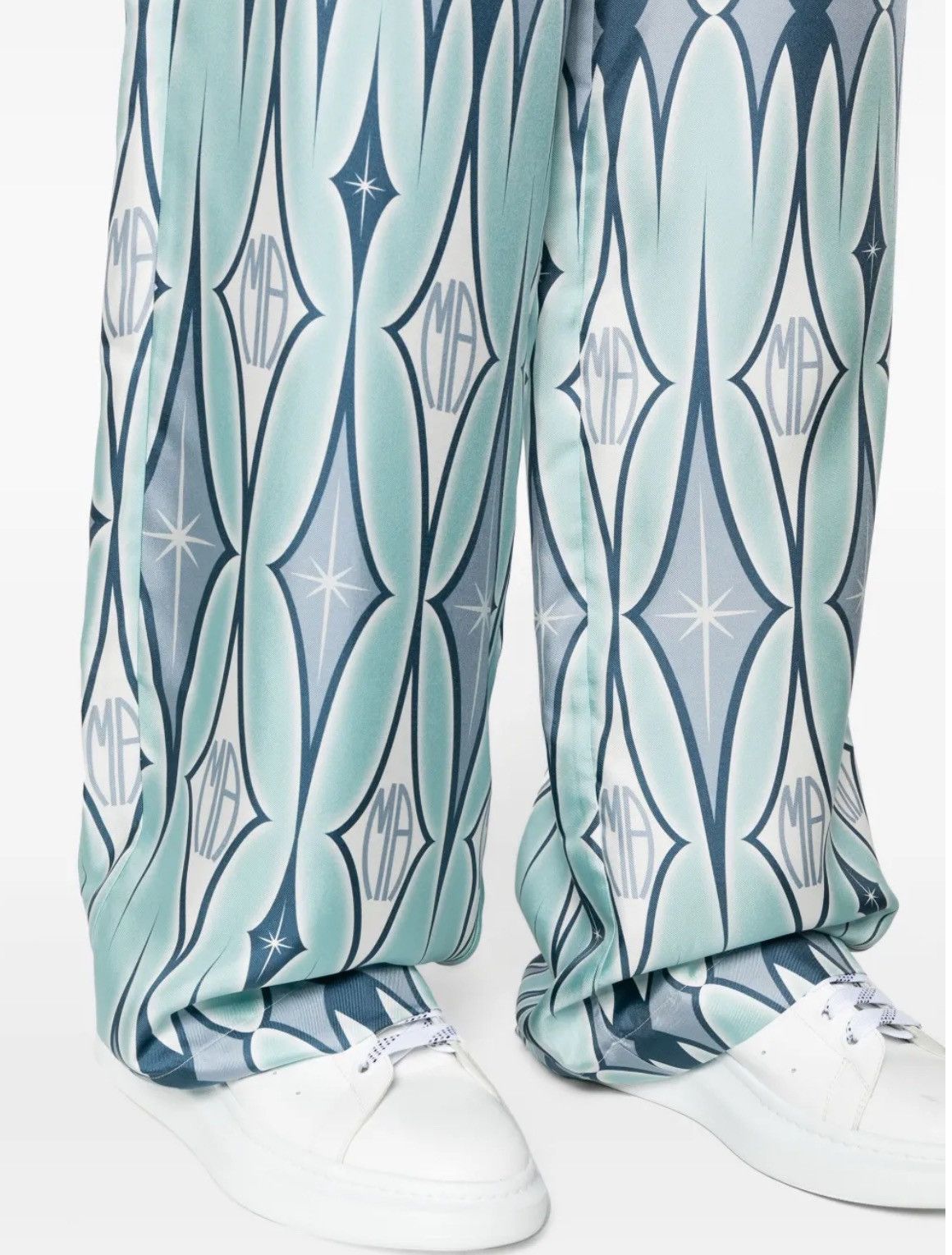 Amiri AMIRI Argyle-Print Silk Trousers Light Blue Green | Wide Leg Size US 36 / EU 52 - 5 Thumbnail