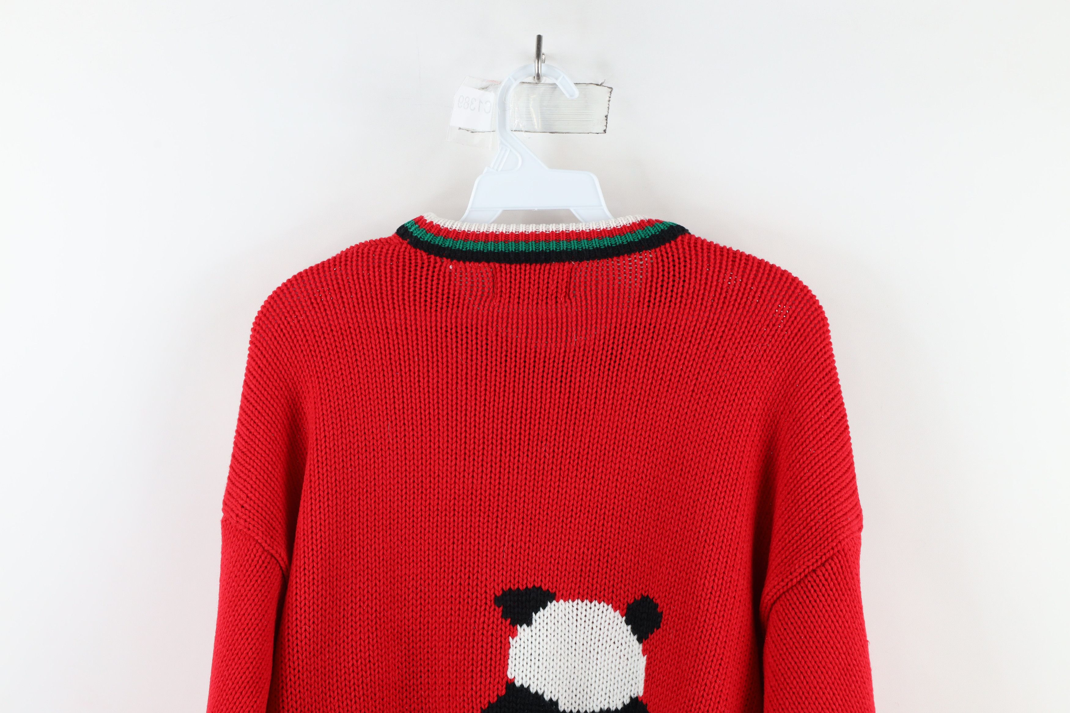 Vintage Vintage 90s Streetwear Panda Bear Knit Crewneck Sweater Red Size 3XL / US 20-22 - 13 Thumbnail