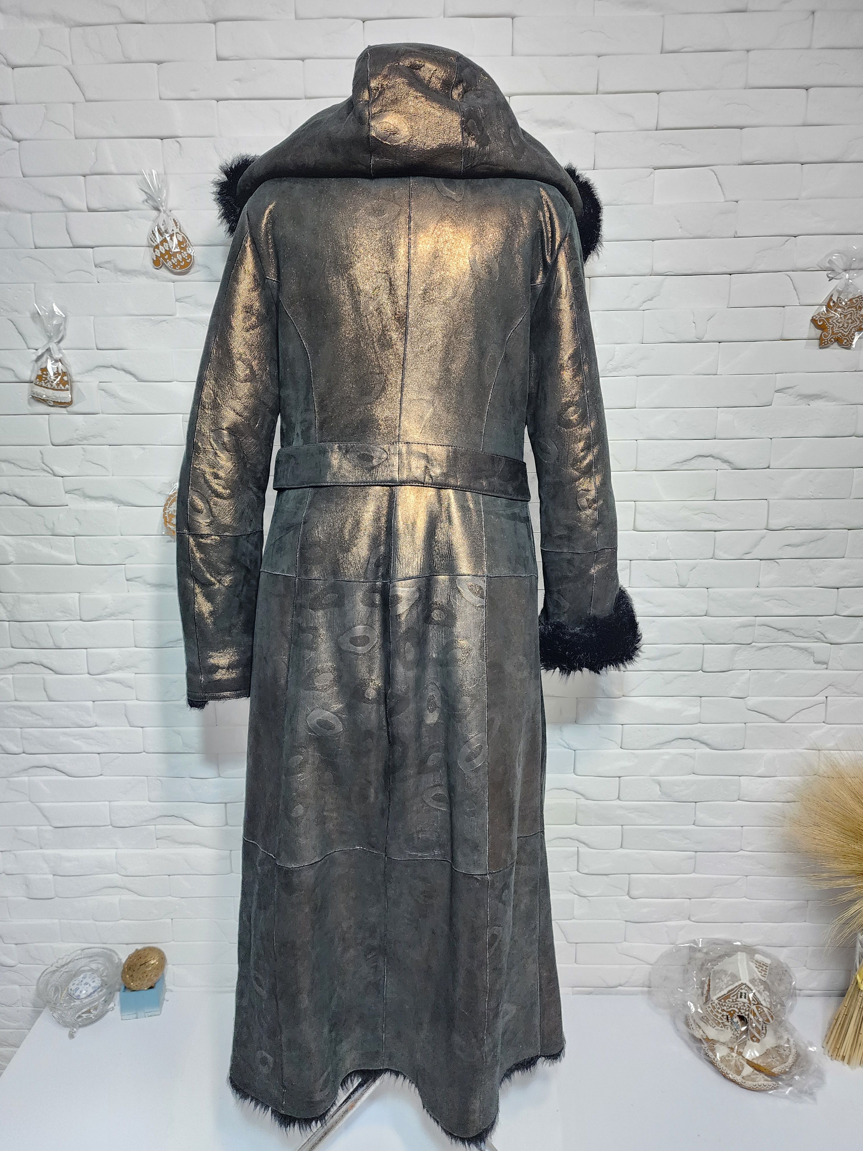 Uniqlo Bronze Sheepskin Hooded Coat: Leather Belted Outerwear Size XL / US 12-14 / IT 48-50 - 4 Thumbnail