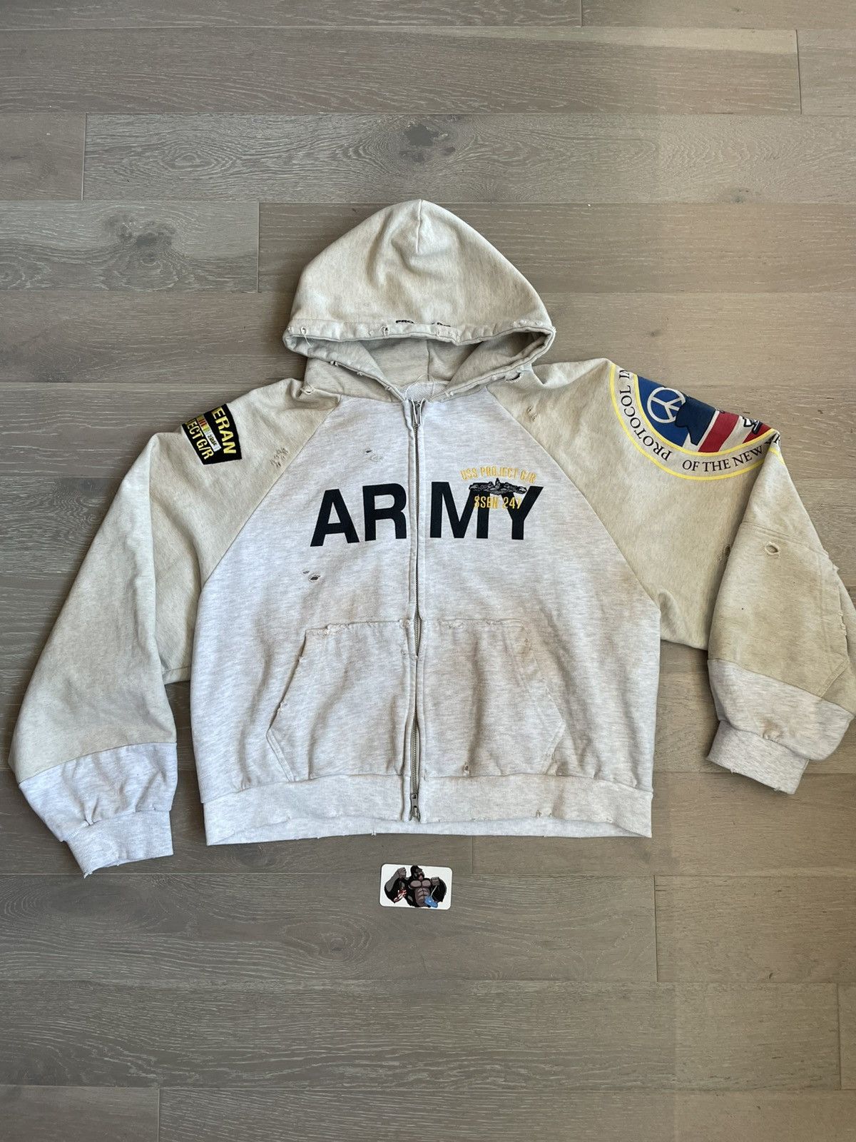 PROJECT G/R Project GR RECONSTRUCTED FOLDED ZIP HOODIE DIRTY