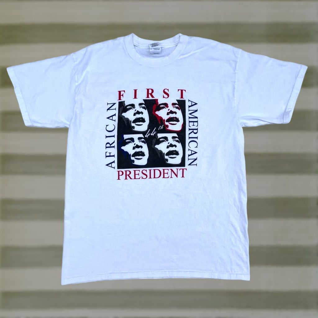 Gildan VINTAGE Obama First African American President T-shirt Unisex Adult Sz L White Gildan Heavy Cotton USA 90s Mens Size US L / EU 52-54 / 3 - 1 Thumbnail
