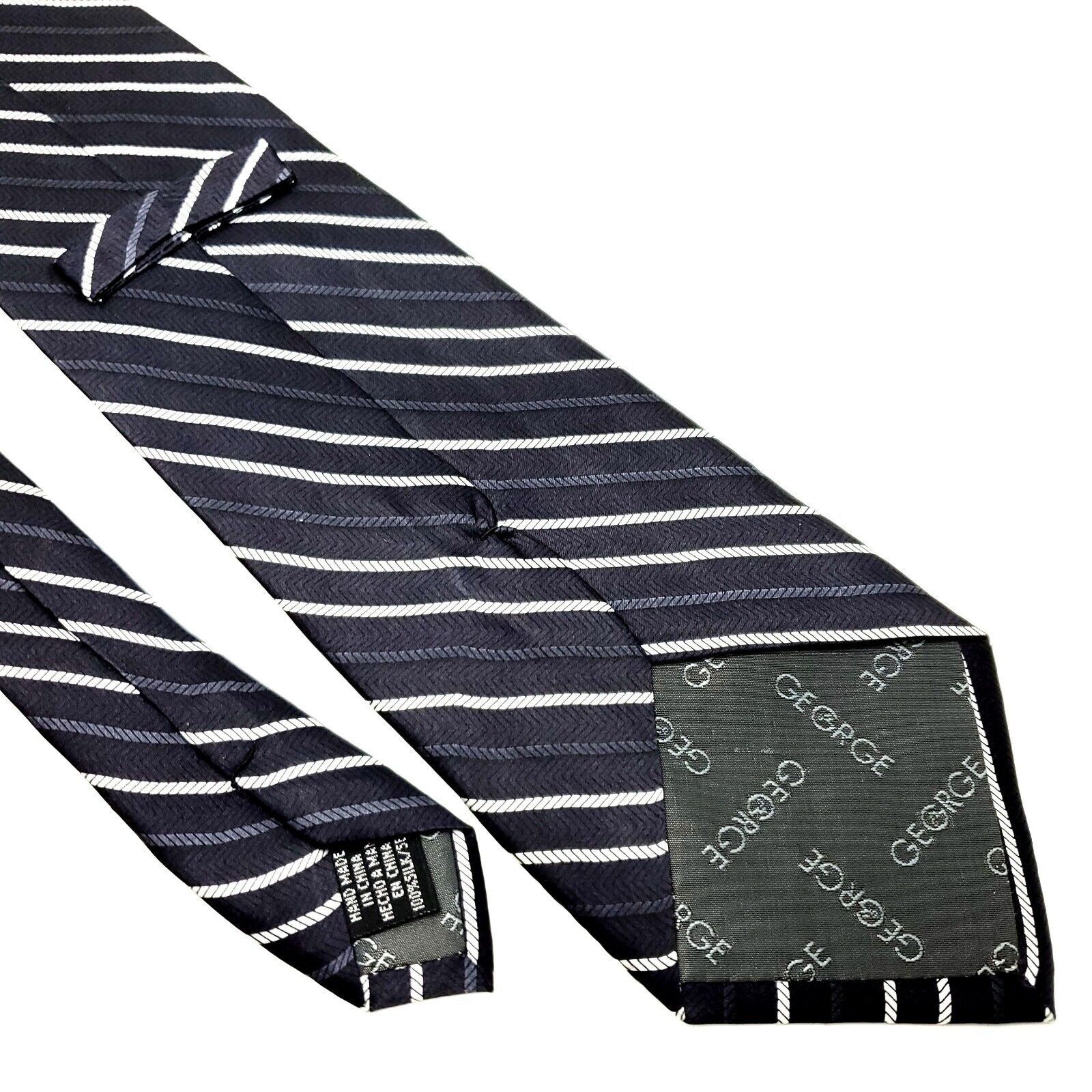 George George Silk Tie Black Striped Wide Size ONE SIZE - 5 Thumbnail