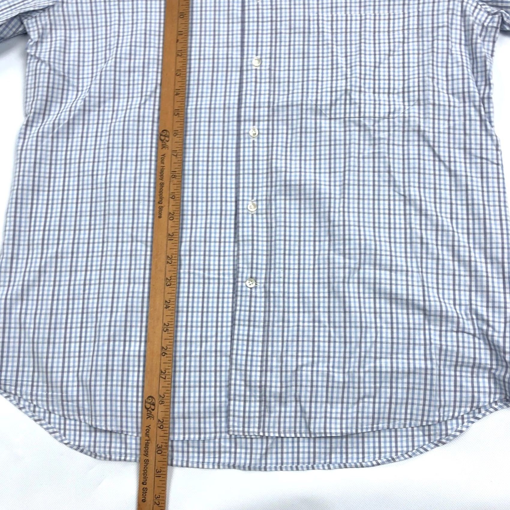 Canali Canali Dress Shirt 16 41 Blue Gray Gingham Long Sleeve Button Collar Men’s 100 Cotton Made in Italy Regular Fit Size 42R - 6 Thumbnail