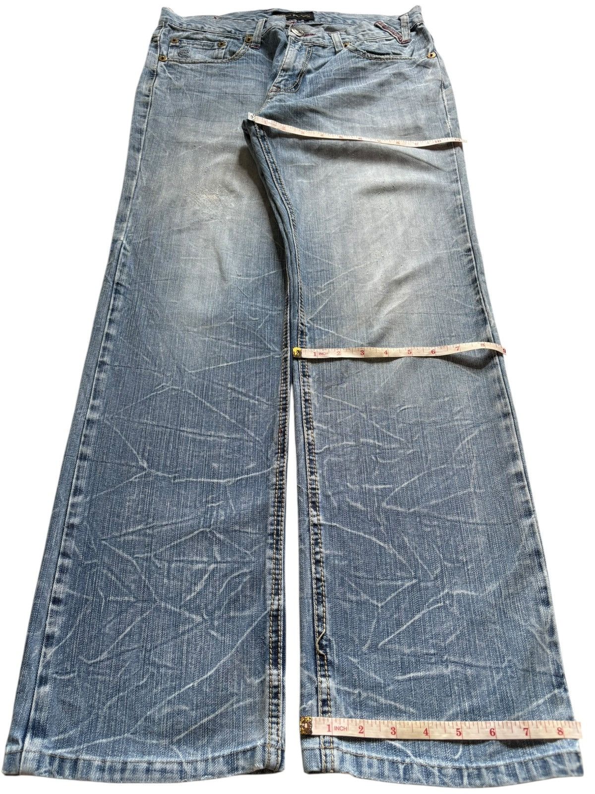 Japanese Brand Vintage Nylaus Embellished Distressed Loose Baggy Jeans Size US 32 / EU 48 - 14 Thumbnail