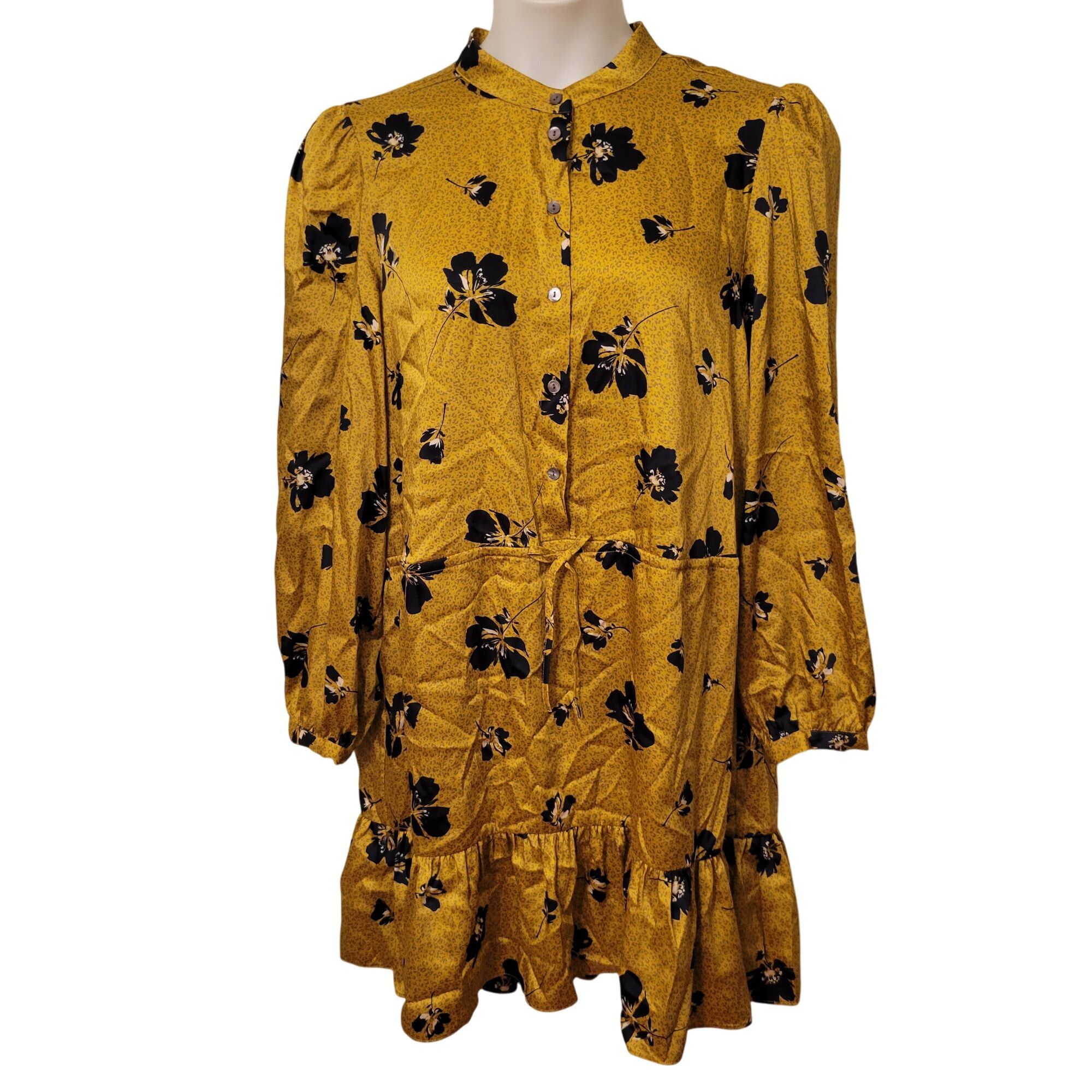 Rebecca Minkoff Rebecca Minkoff Yellow Floral Ruffle Hem XL HELEN Shirtdress Size XL / US 12-14 / IT 48-50 - 1 Thumbnail