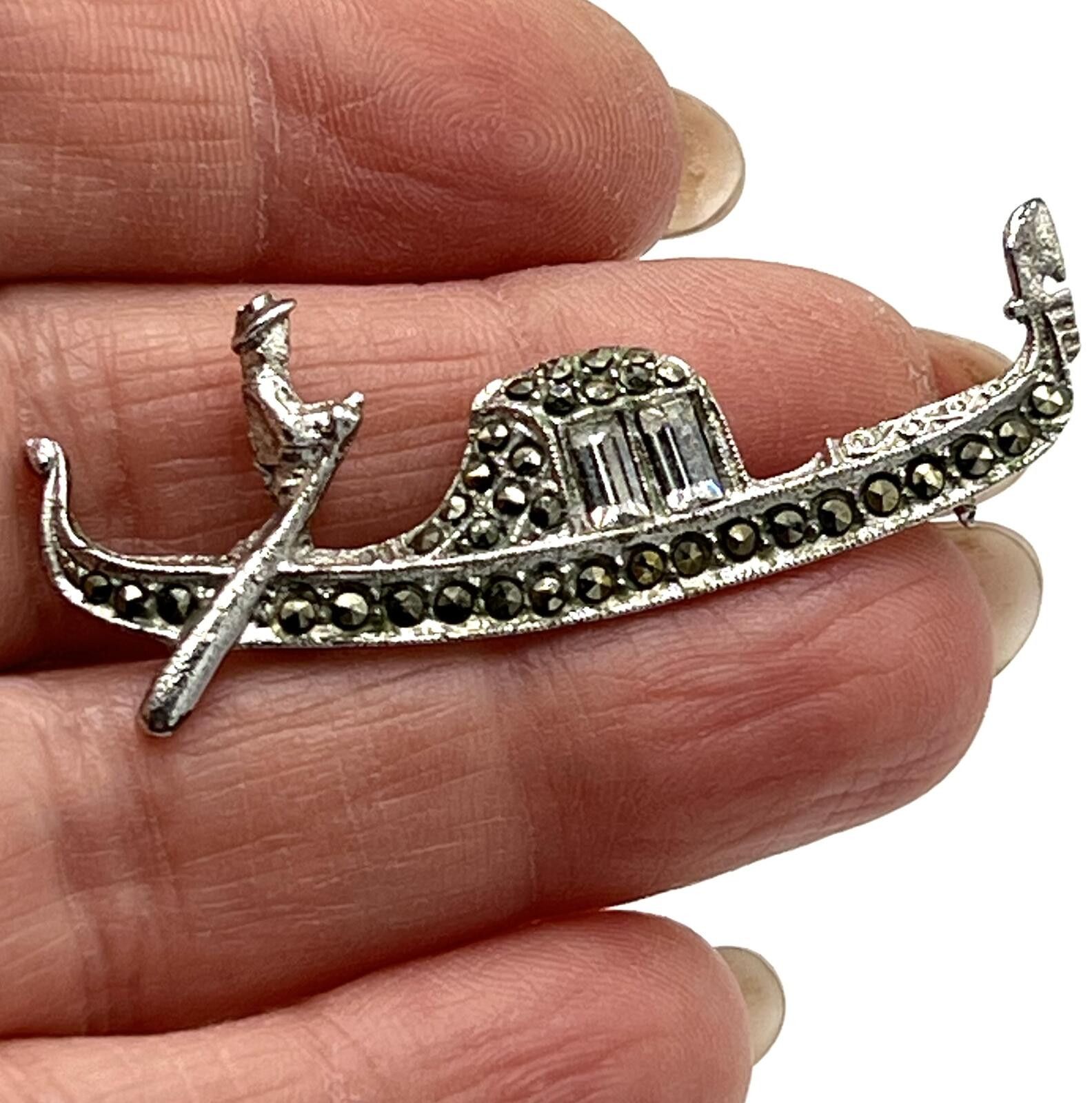 Other Vintage .830 Silver Venetian Gondola Rhinestone Brooch Size ONE SIZE - 2 Thumbnail