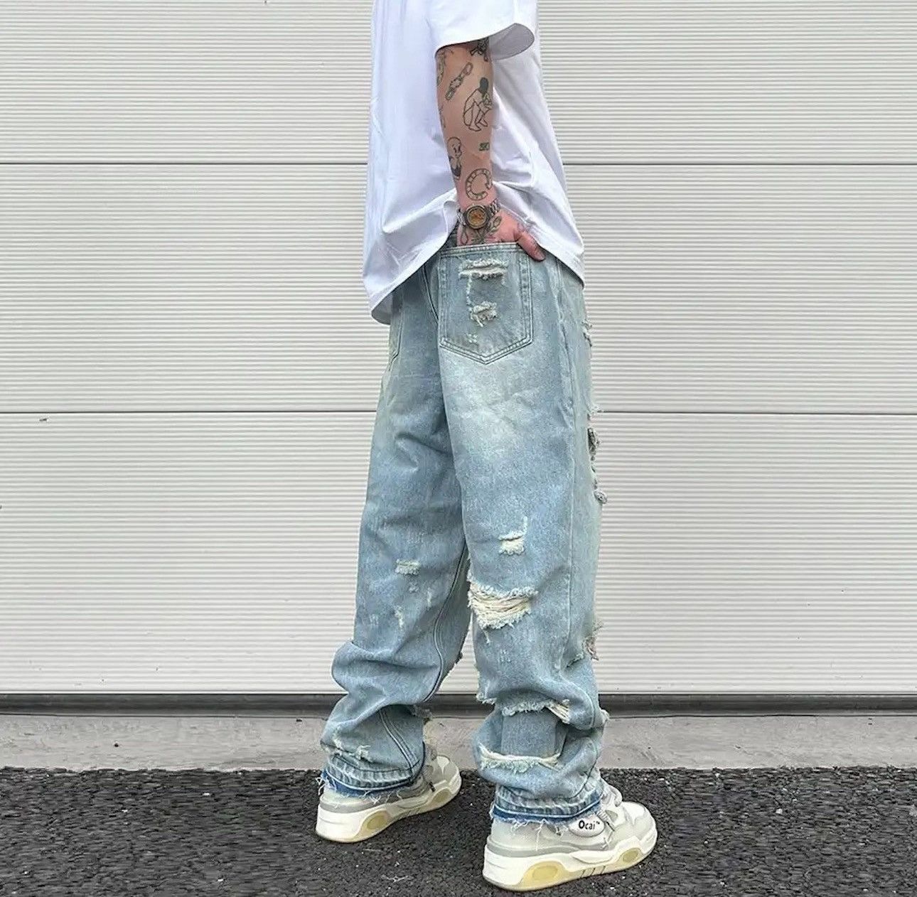 Washed Blue Oversized Torn Jeans