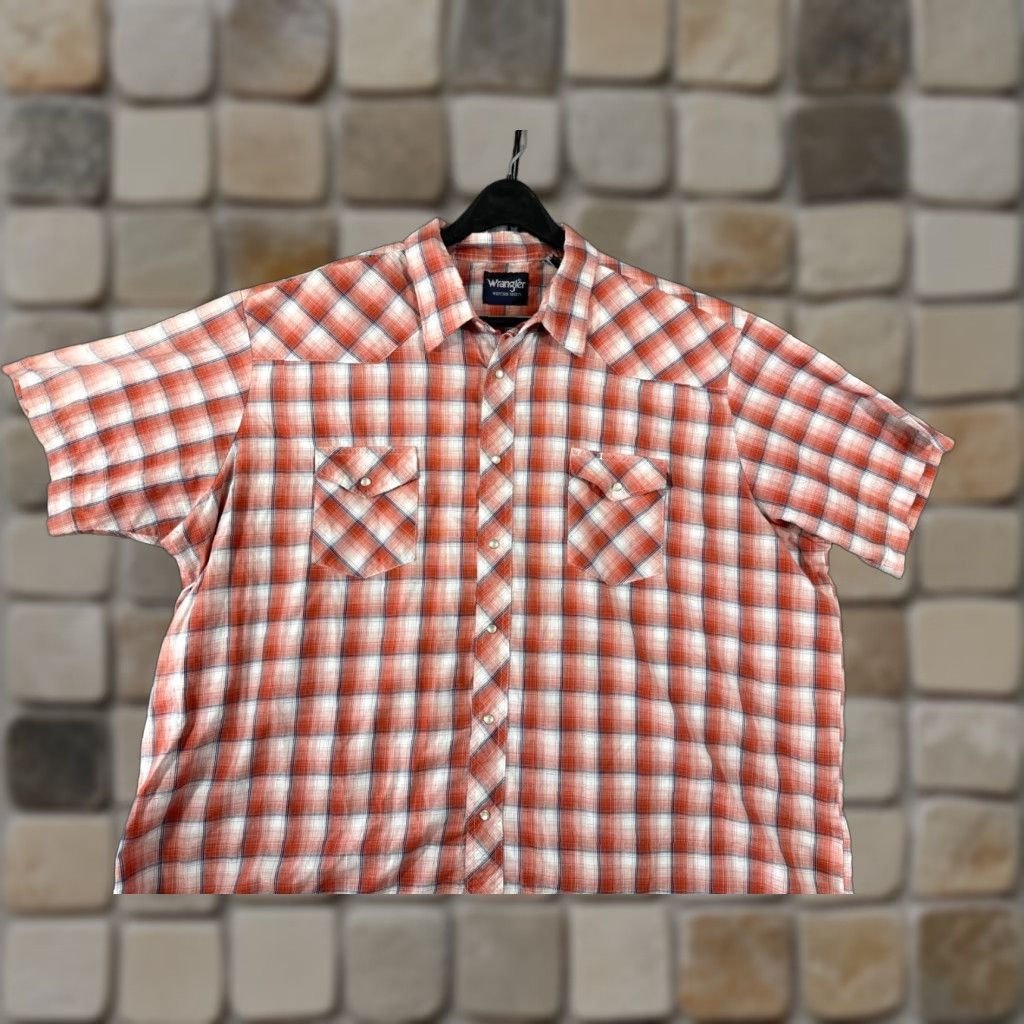 Wrangler Wrangler Western Shirt Mens 3XL Orange Plaid Pearl Snap Flap Pocket Short Sleeve Size US XXL / EU 58 / 5 - 1 Thumbnail