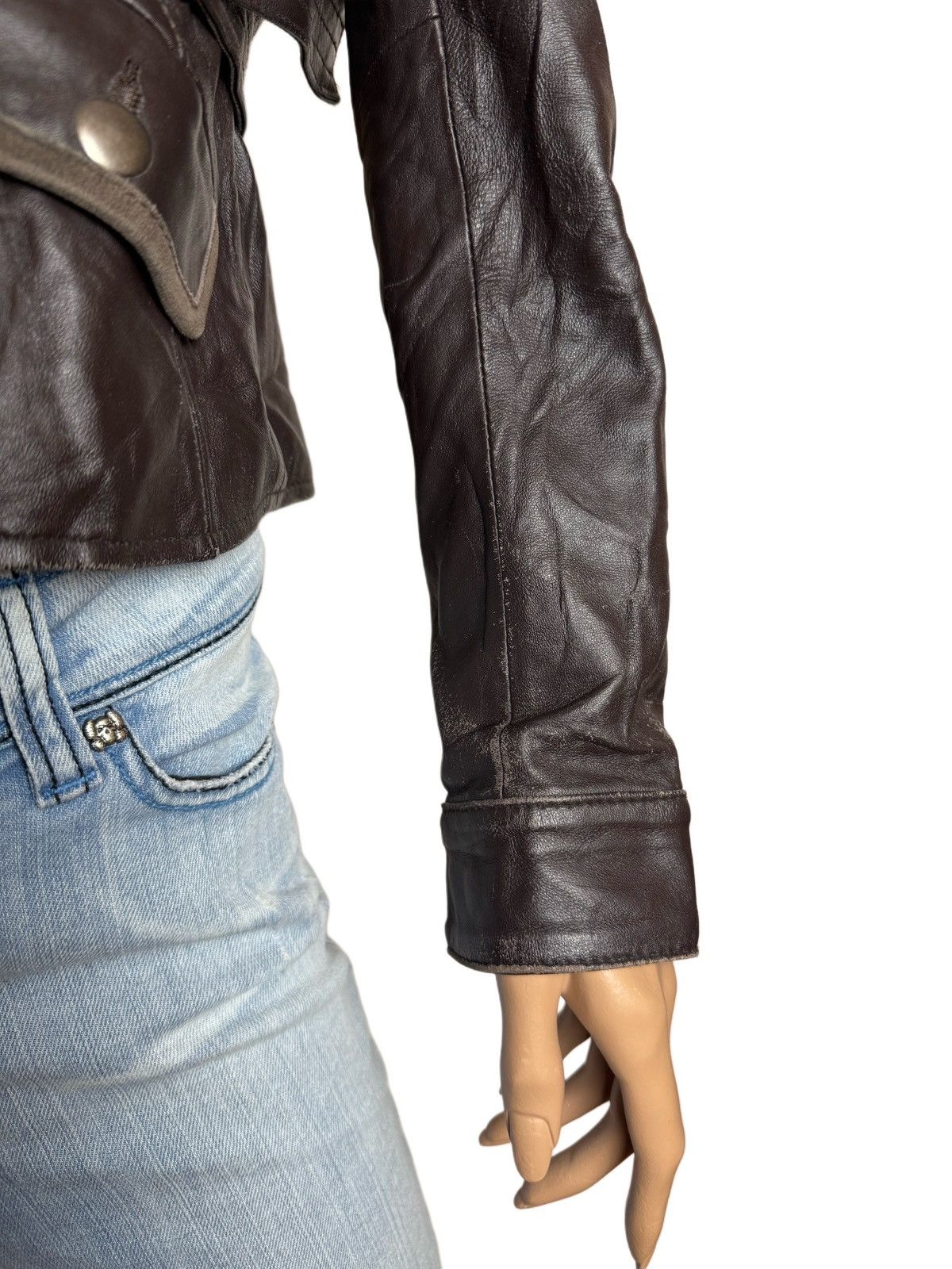 Other Y2K Vintage Leather Jacket Belted Military Biker Napoleon Size S / US 4 / IT 40 - 4 Thumbnail