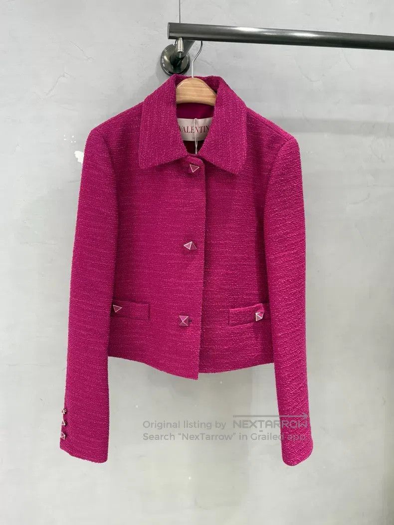 Valentino Valentino Rose pink tweed polo collar coat Size S / US 4 / IT 40 - 1 Thumbnail
