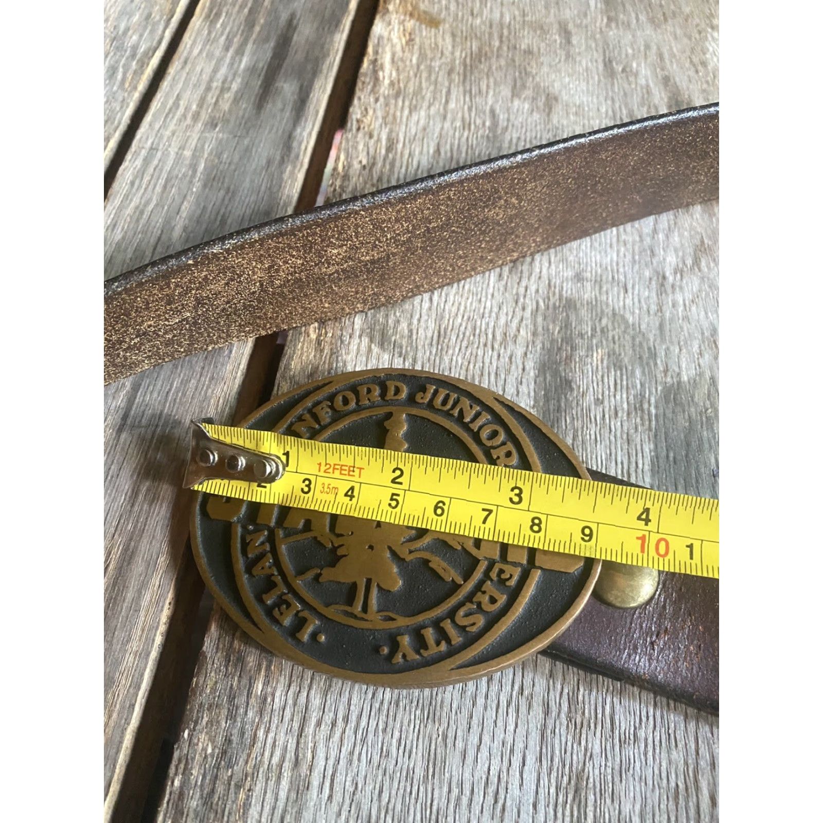 Vintage VINTAGE Stanford Solid Brass Belt Buckle Leather 37-39” Leland Stanford Junior University Bronze 1970s Collegiate Mens Womens Boys Girls Size ONE SIZE - 7 Thumbnail