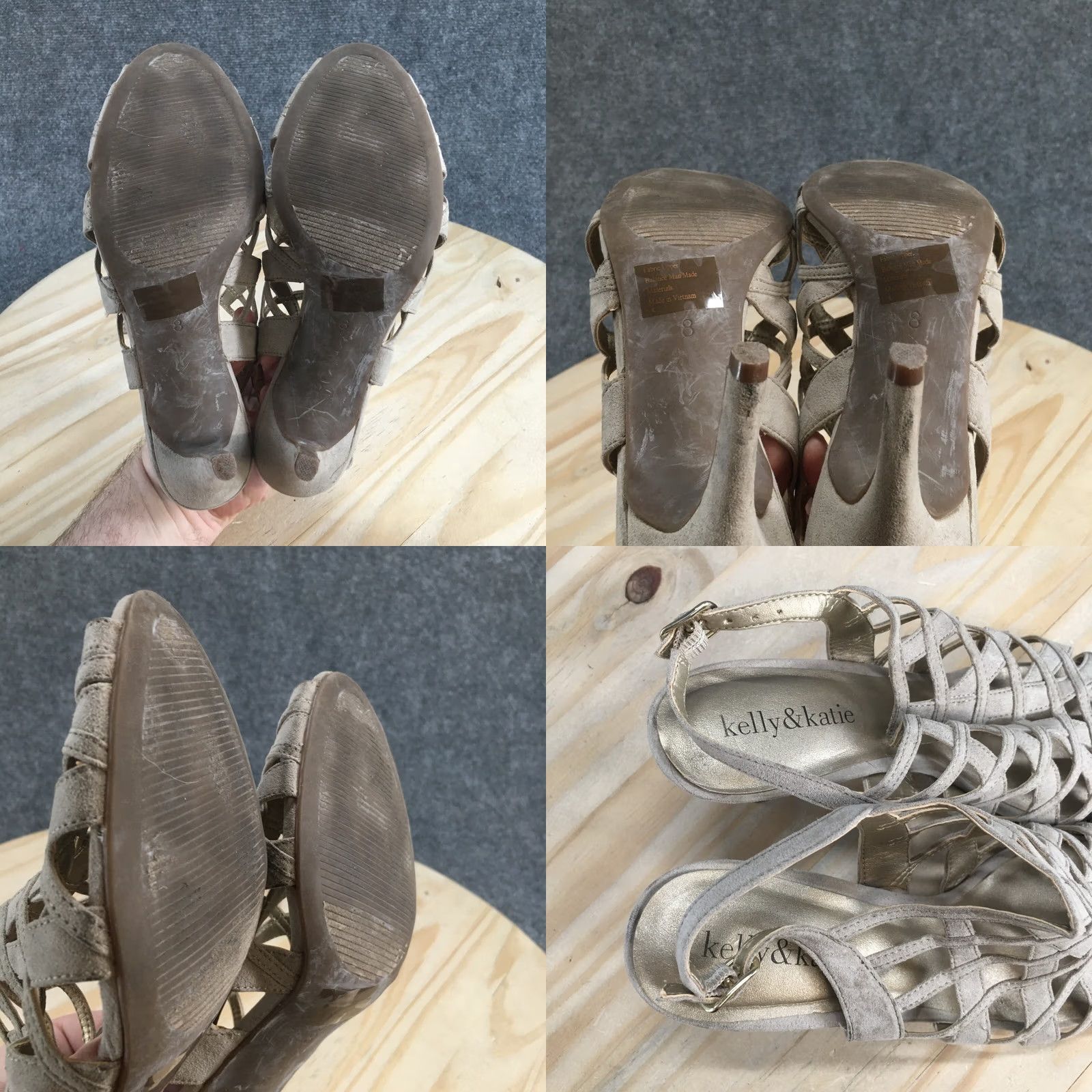 Vintage Kelly & Katie Sandals Womens 8 Slingback Beige Peep Toe Casual Stiletto Heels Size US 6 / IT 36 - 9 Thumbnail