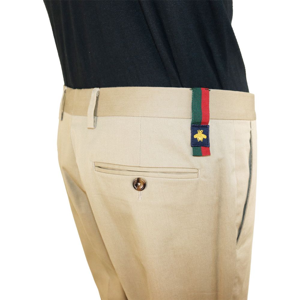 Gucci Gucci Beige Cotton Trousers with Iconic Bee Detail Size 50R - 2 Thumbnail