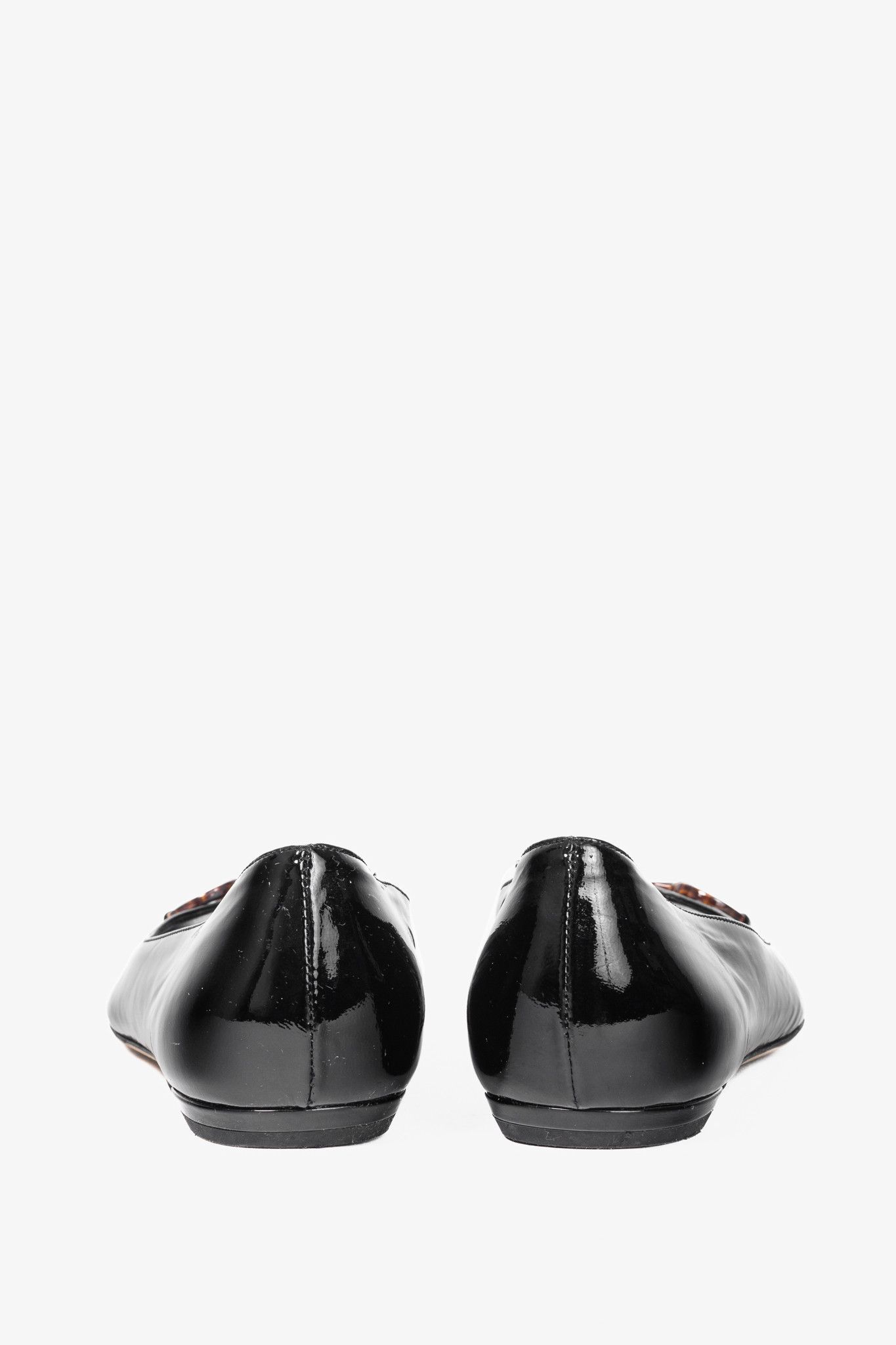 Gucci Gucci Black Patent-Leather Tortoise-Horsebit Peep-Toe Flats Size US 6.5 / IT 36.5 - 4 Thumbnail
