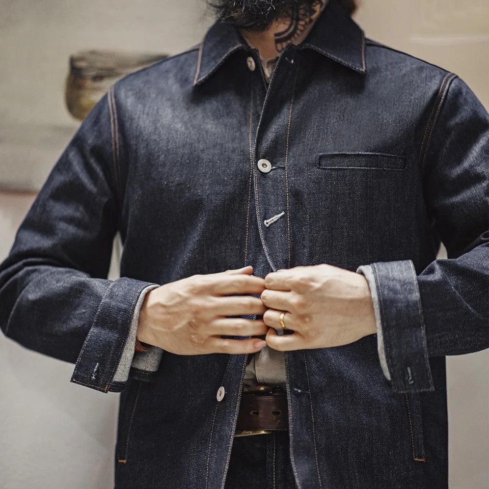 Japanese Brand Denim Jacket Heavyweight Blue Solid Color Size US M / EU 48-50 / 2 - 2 Thumbnail