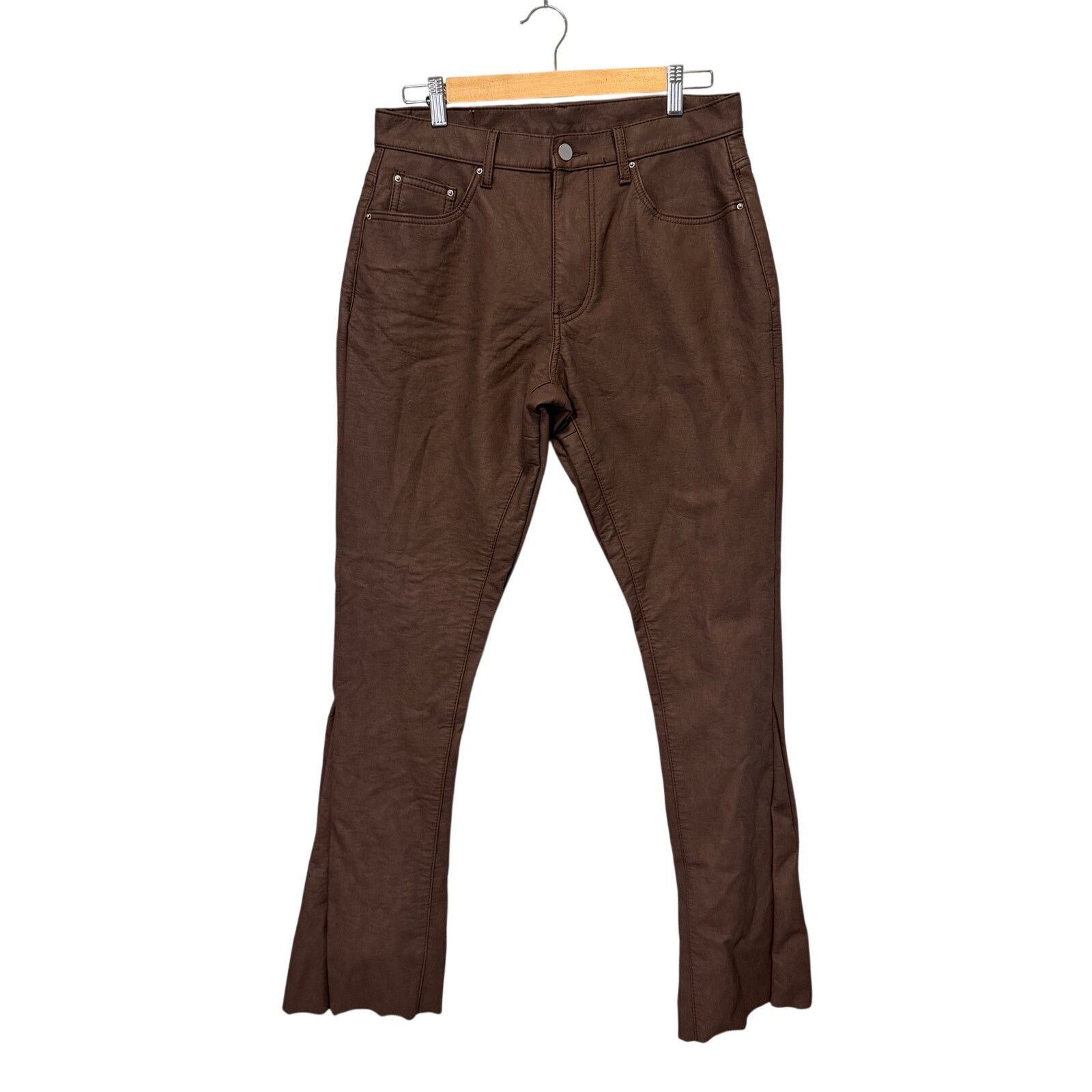 MNML MNML Brown Faux Leather Flare Pants Men’s Size 30 Size US 30 / EU 46 - 1 Thumbnail