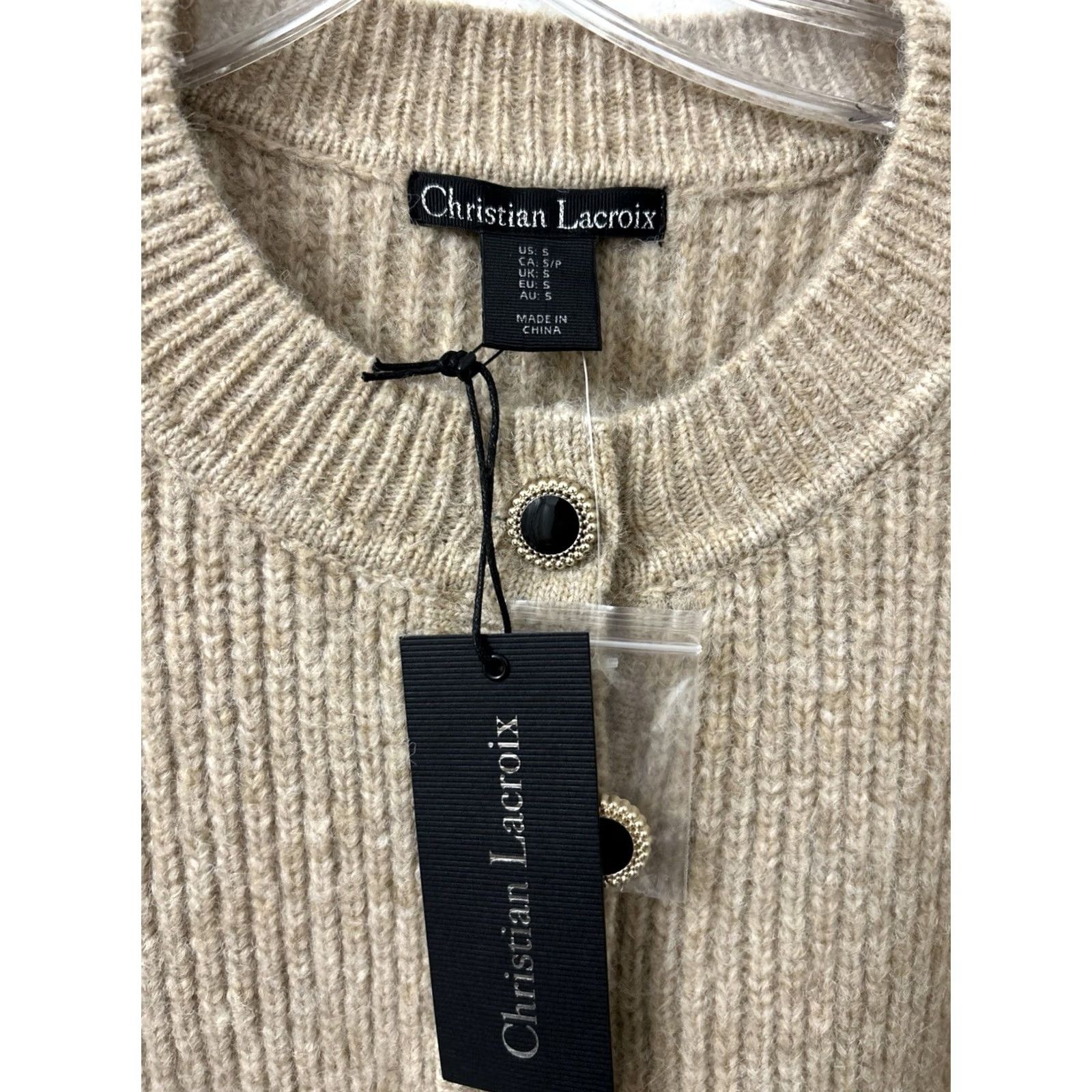 Christian Lacroix Christian Lacroix Cardigan Sweater Womens Small Tan Wool Ribbed Knit Cropped NWT Size S / US 4 / IT 40 - 5 Thumbnail